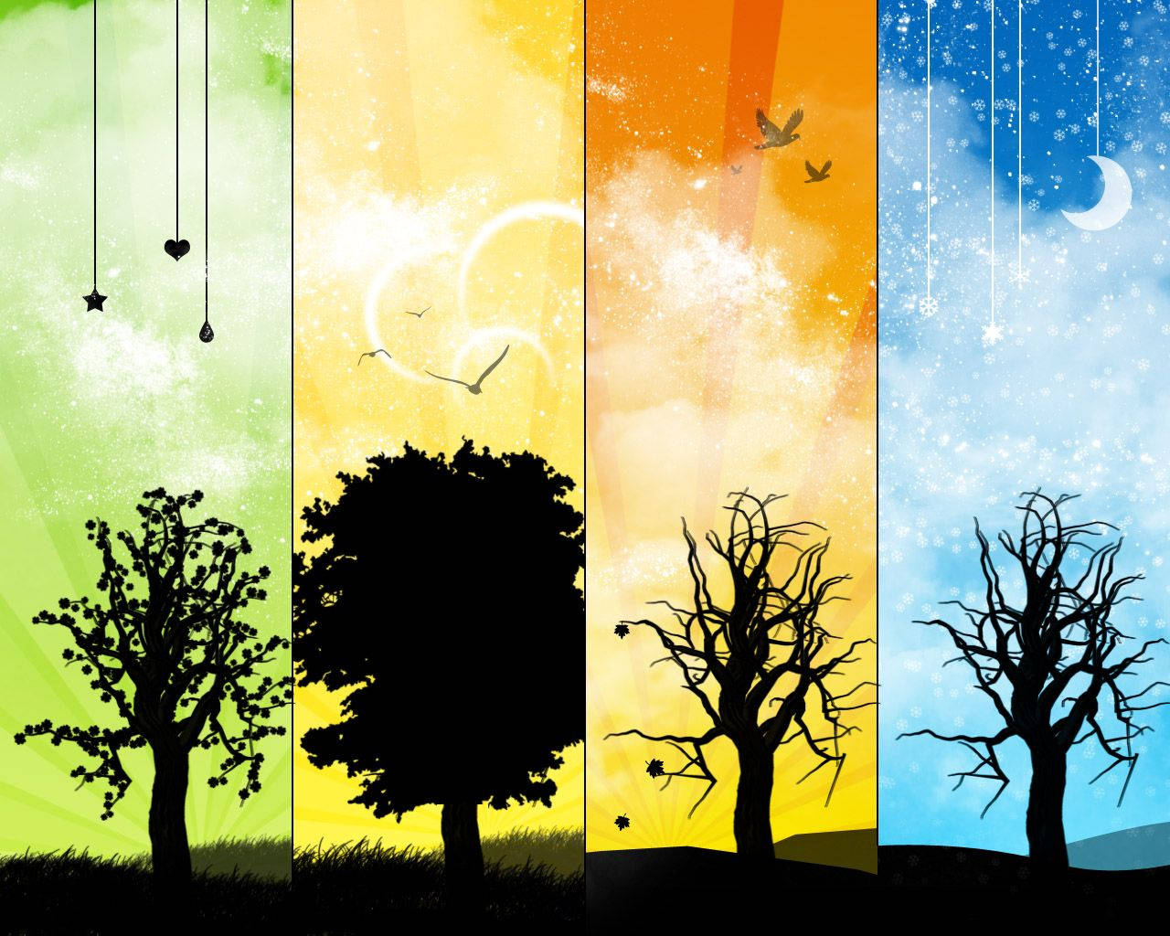 tree, seasons, colored skies, HD Desktop Wallpaper