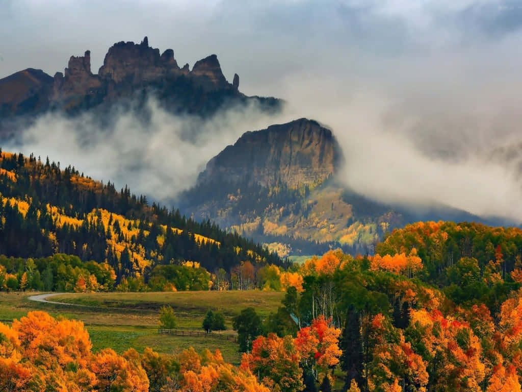 autumn colors, vibrant orange and gold forests, misty autumn mountains, SD Desktop Wallpaper
