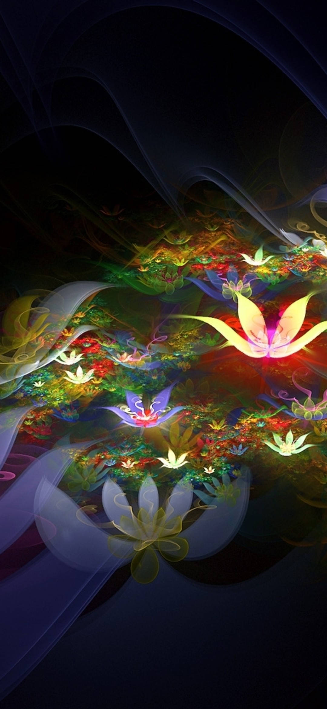 Colorful, lotus flowers, surreal dark aquatic scene, Full HD Phone Wallpaper