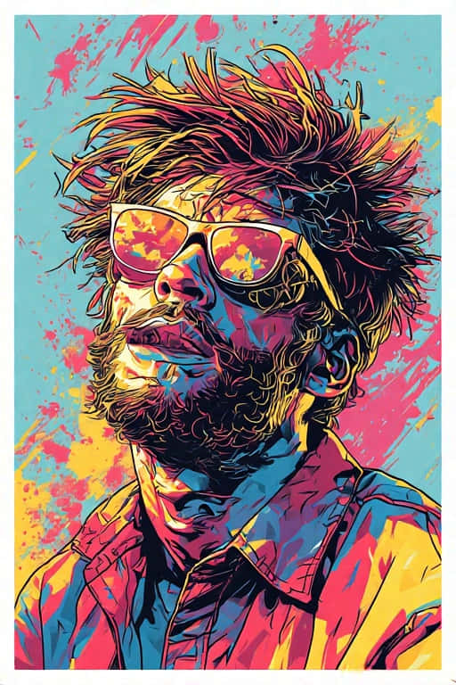 bold pop art comic, bearded man, wild hair, SD Phone Wallpaper
