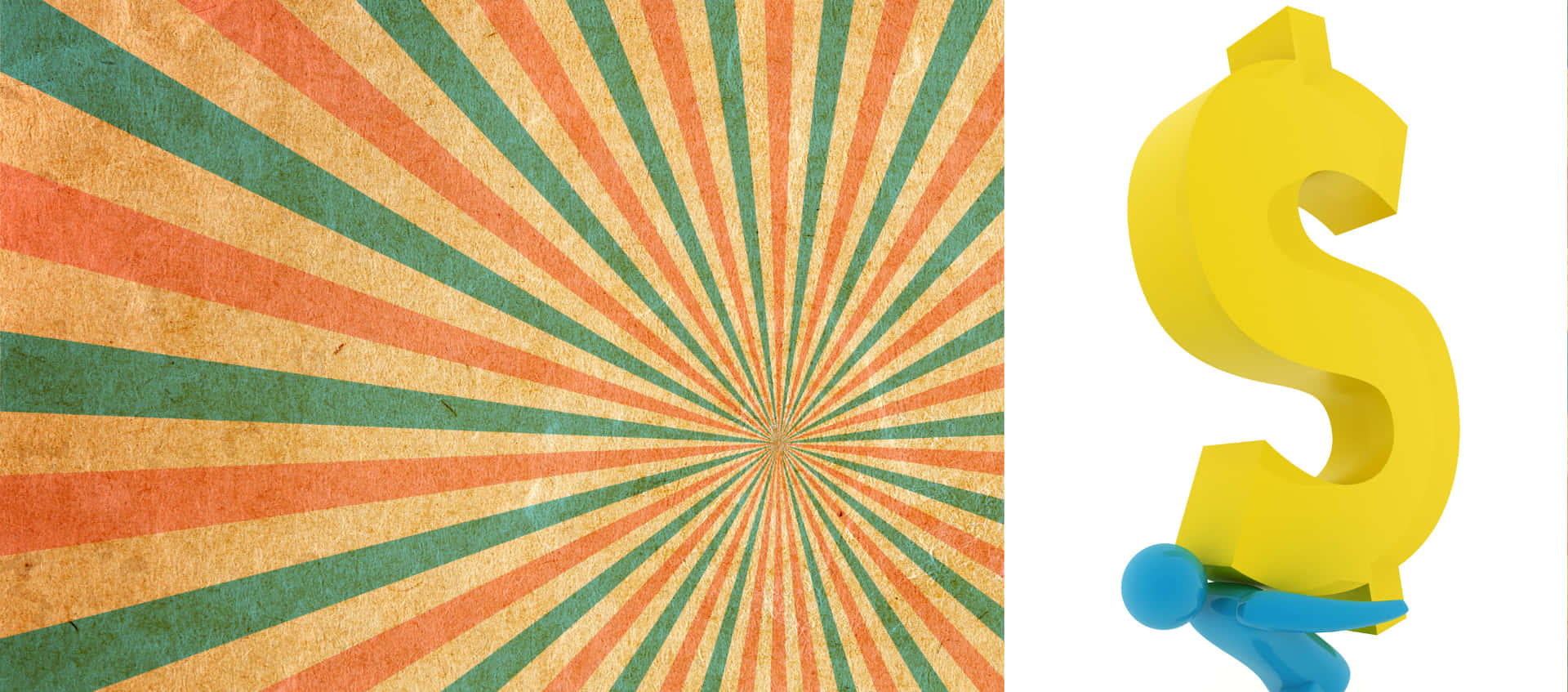blue stick figure, giant yellow dollar sign, sunburst background, Full HD Desktop Wallpaper