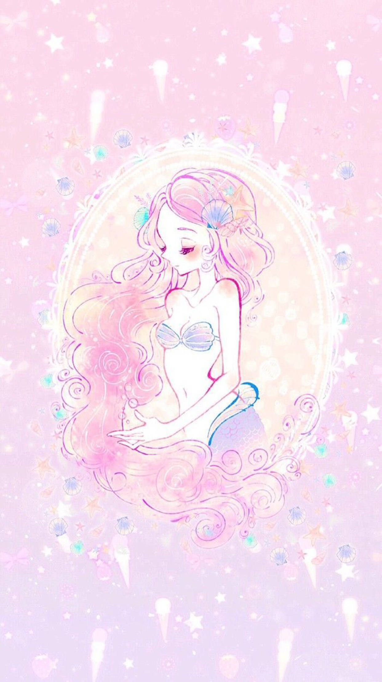 mermaid, anime-style, pink hair, Full HD Phone Wallpaper