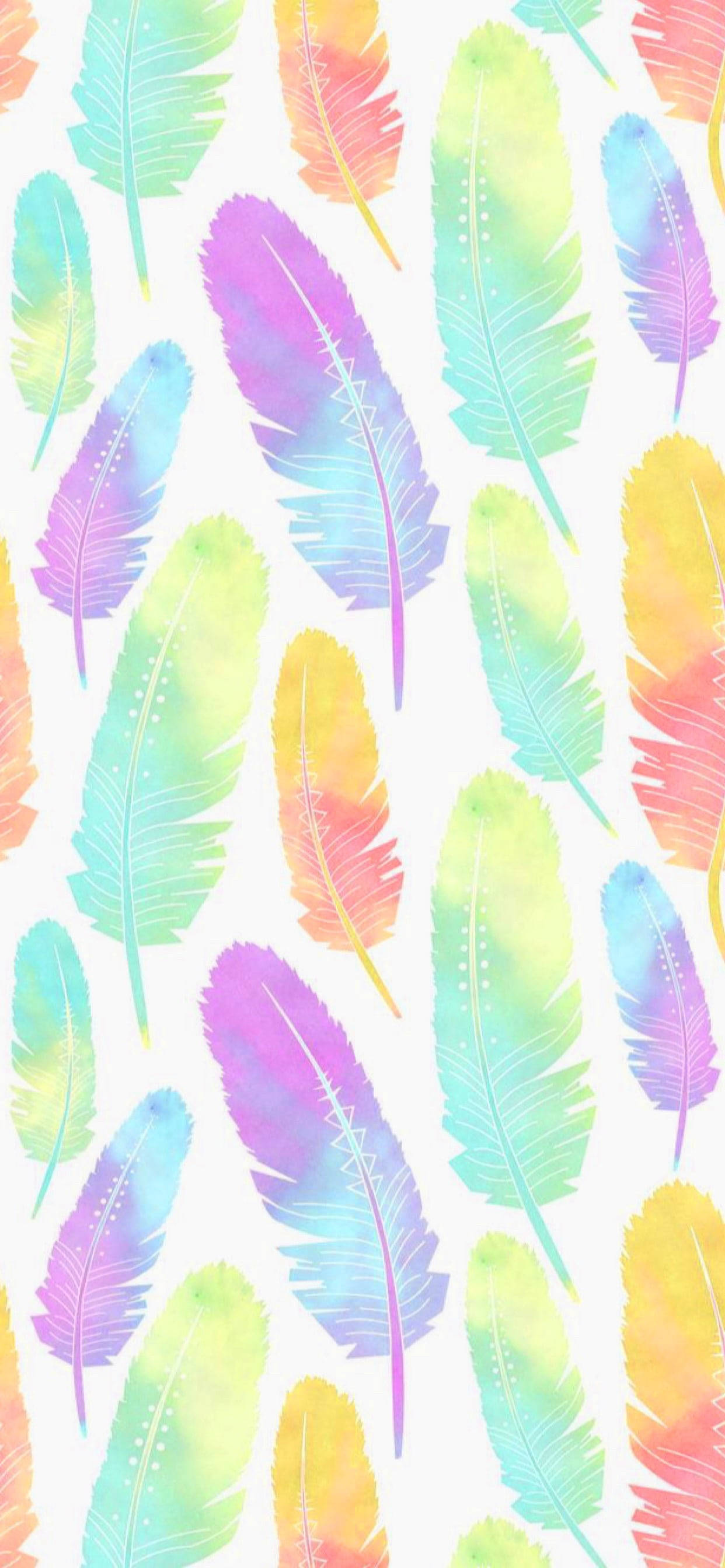 pastel colors, rainbow-colored feathers, watercolor pattern, 2K Phone Wallpaper