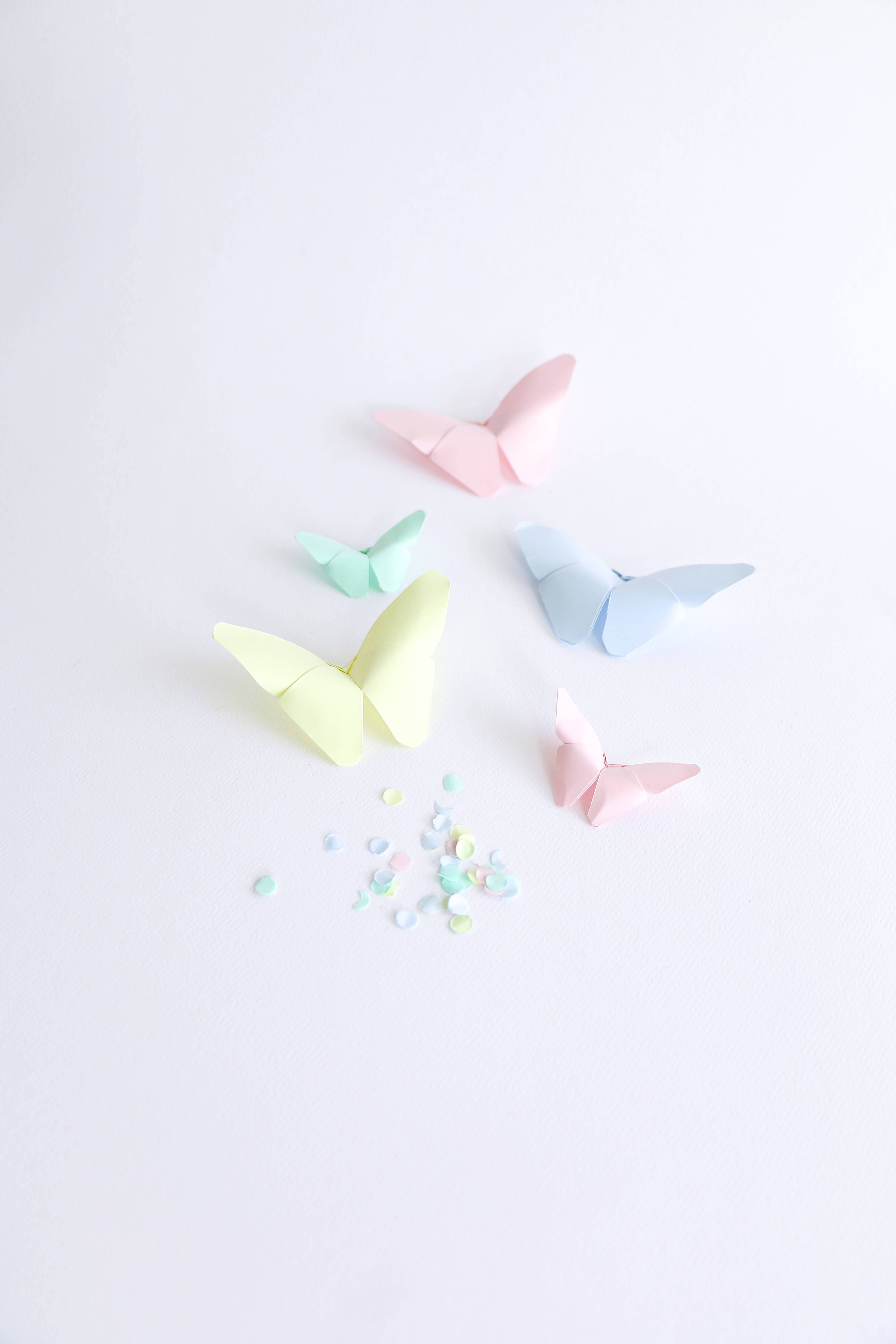 pastel colors, origami butterflies, soft pink, 5K Phone Wallpaper