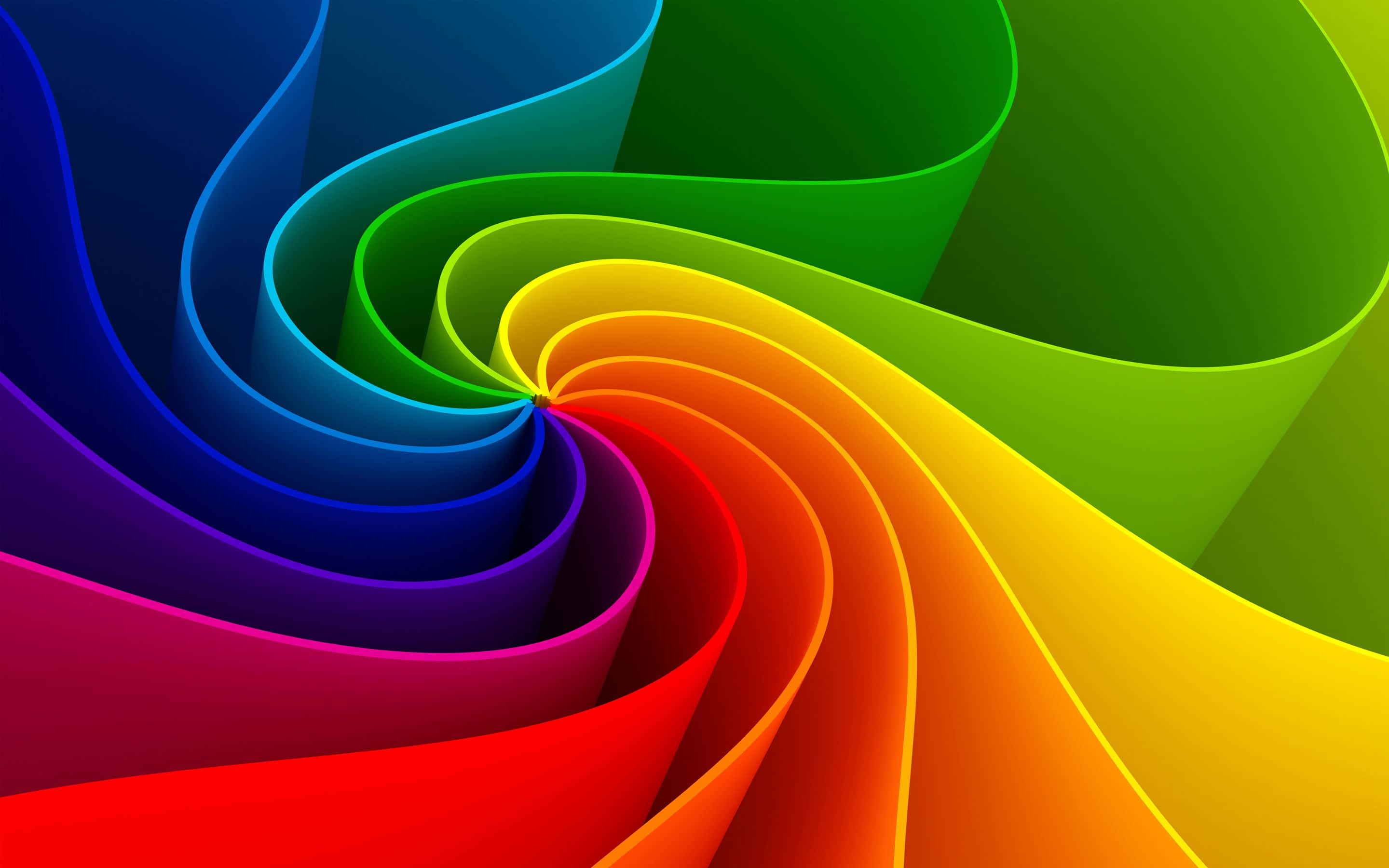 rainbow, ribbons, hypnotic spiral, 2K Desktop Wallpaper