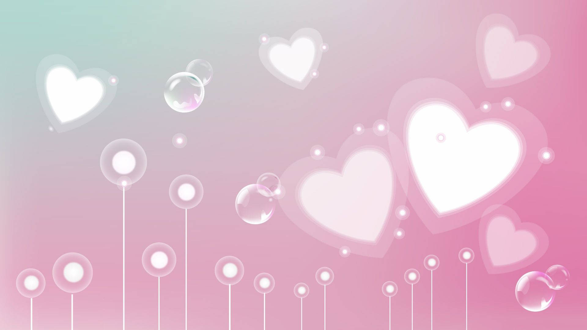 pastel pink, mint green, translucent hearts, Full HD Desktop Wallpaper