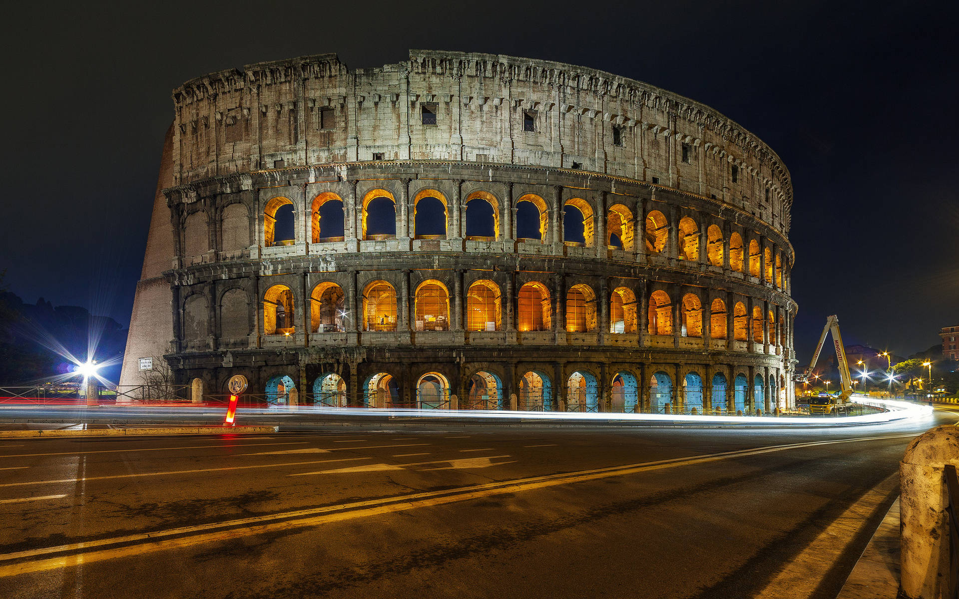 Colosseum, night, road, Full HD Desktop Wallpaper