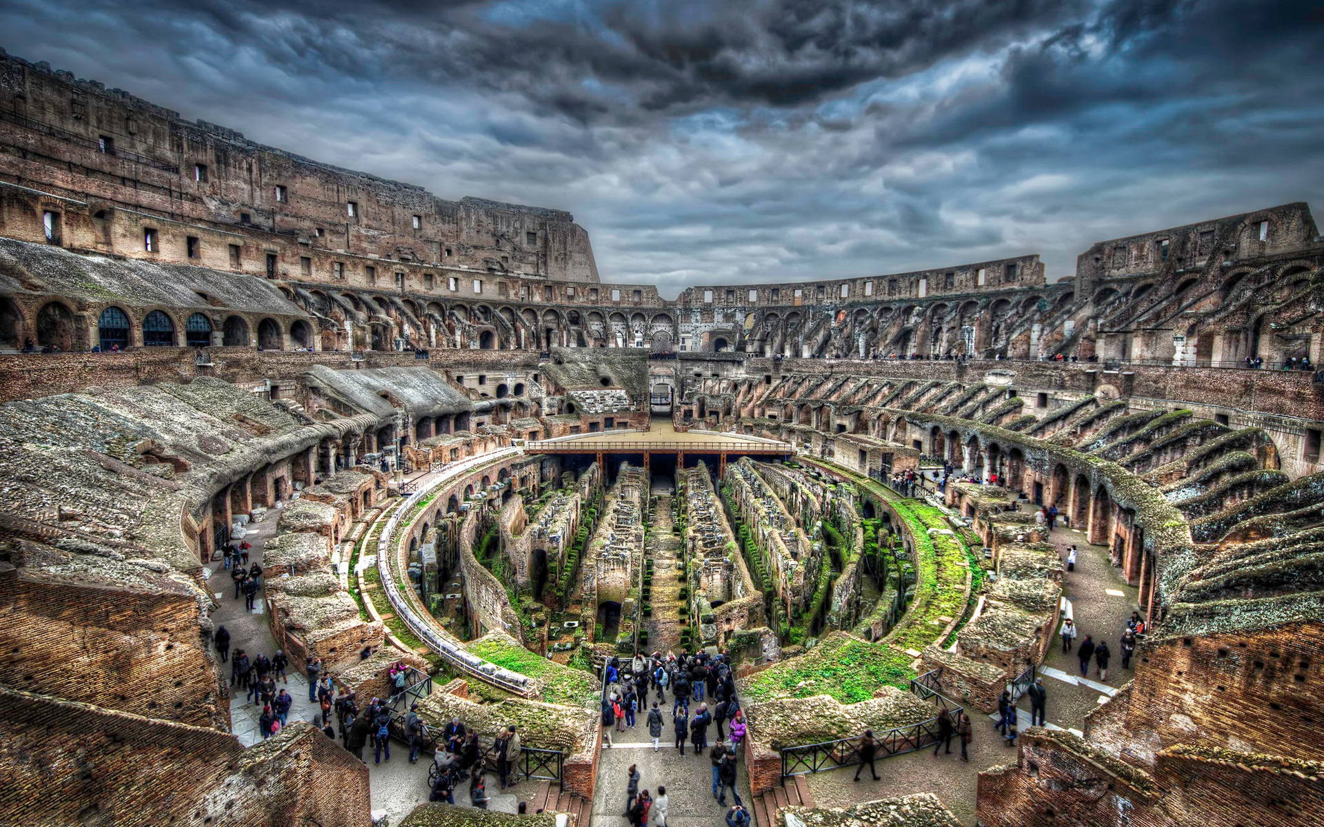 Colosseum, interior of the colosseum, dark sky, Full HD Desktop Wallpaper