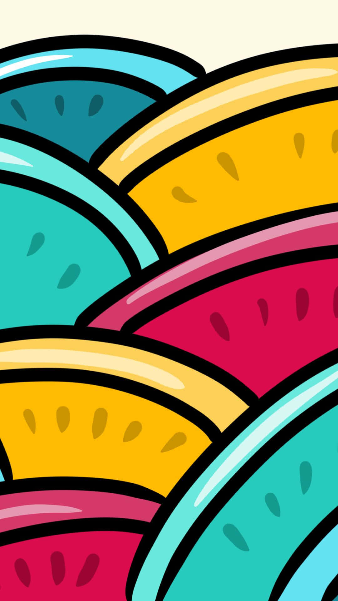 cartoonish, colourfuls, vibrant cartoon watermelon slices, Full HD Phone Wallpaper