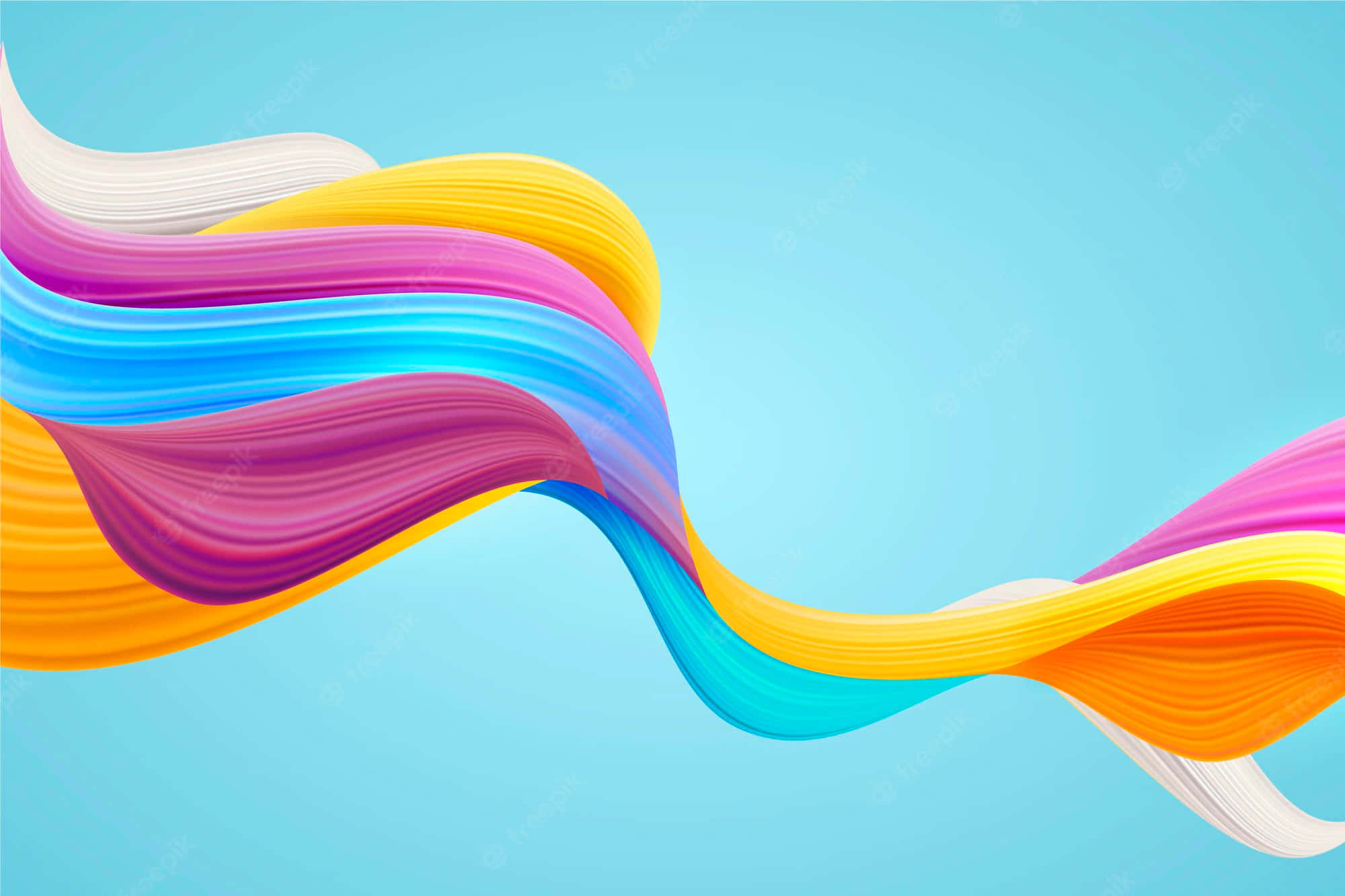 Vibrant multicolored ribbons, soft blue background, digital abstract design, Full HD Desktop Wallpaper