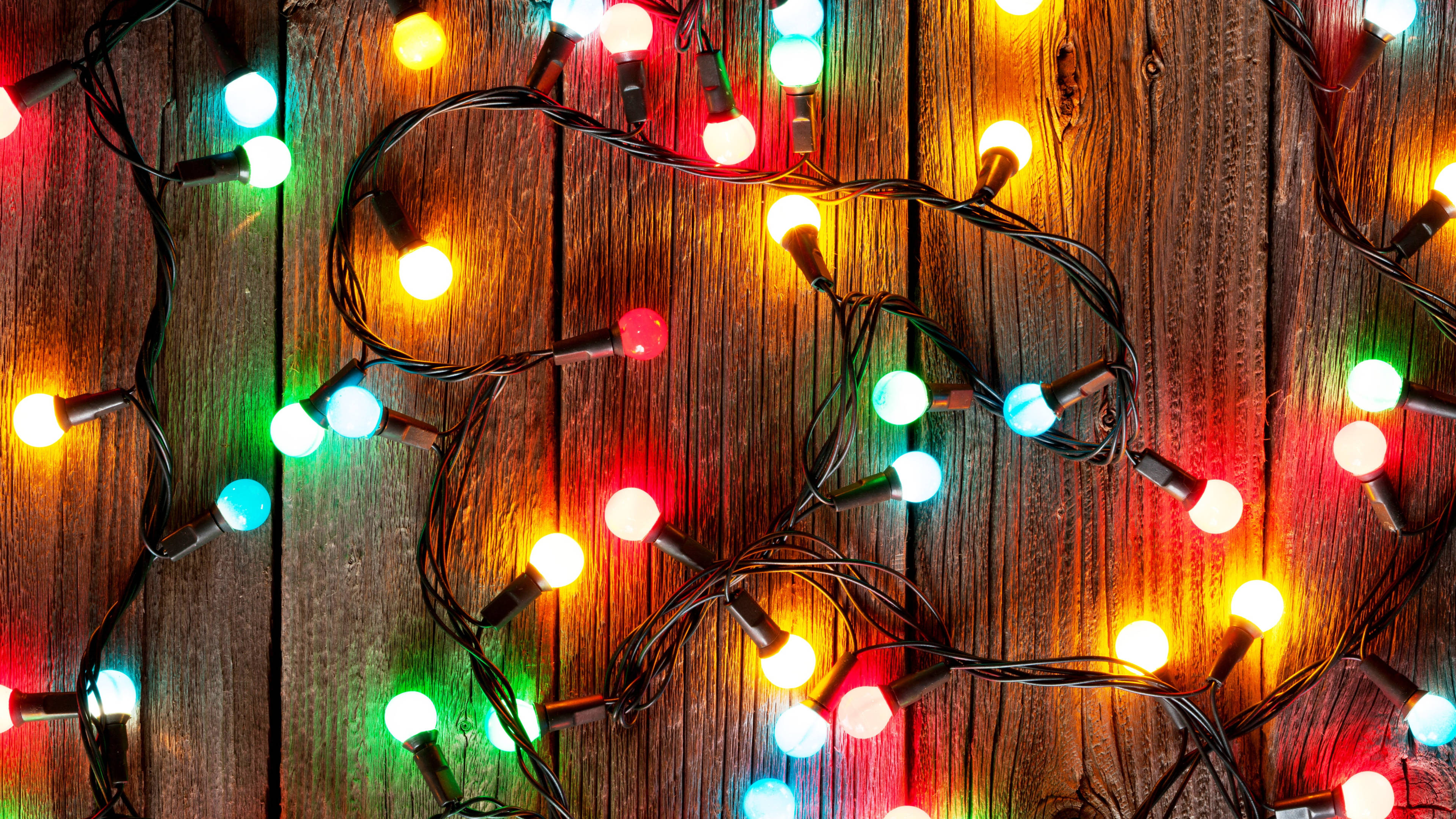 fairy lights, LED 4K, colorful string lights, 4K Desktop Wallpaper
