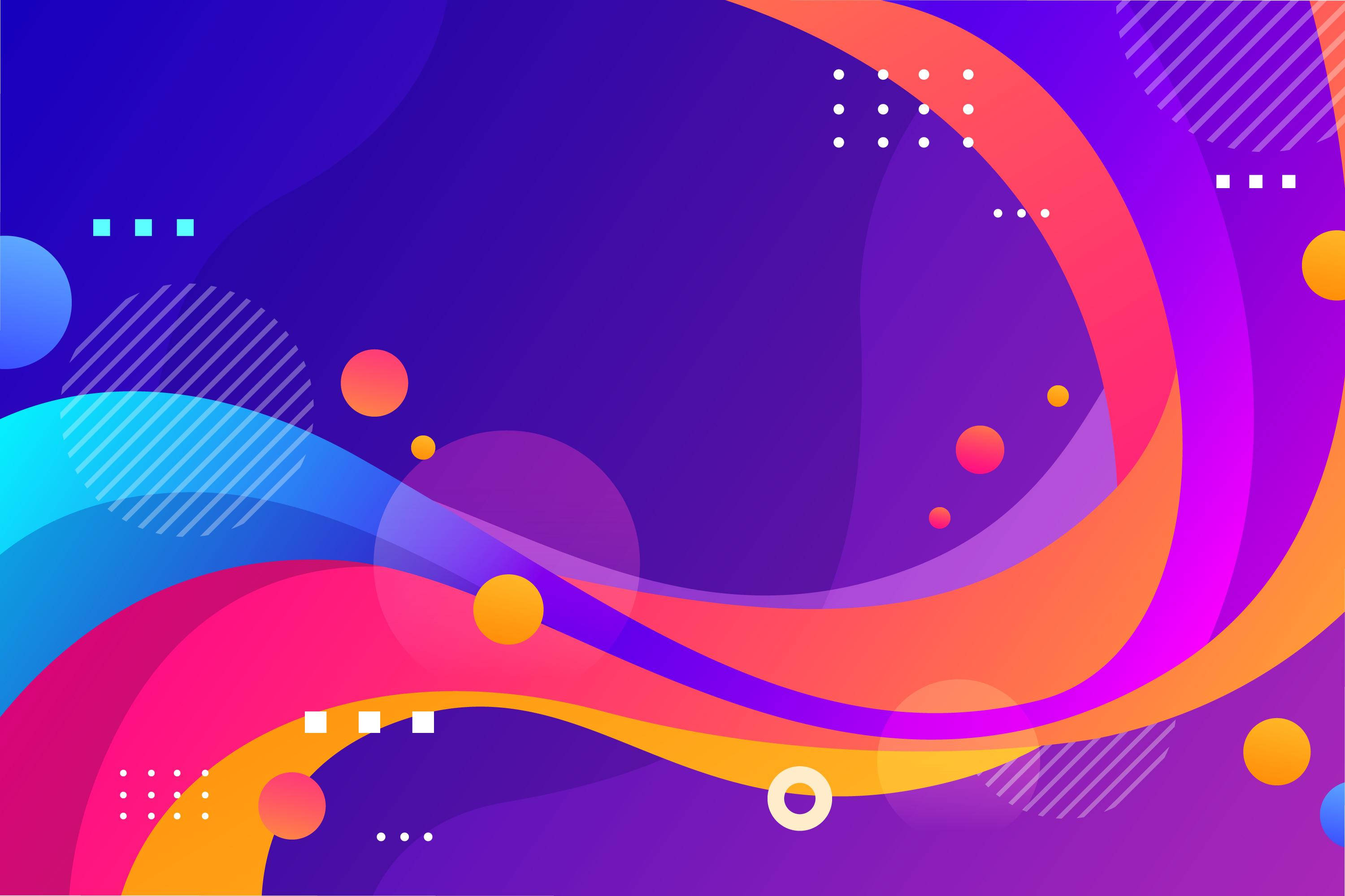 neon curves, geometric shapes, deep purple gradient background, 2K Desktop Wallpaper