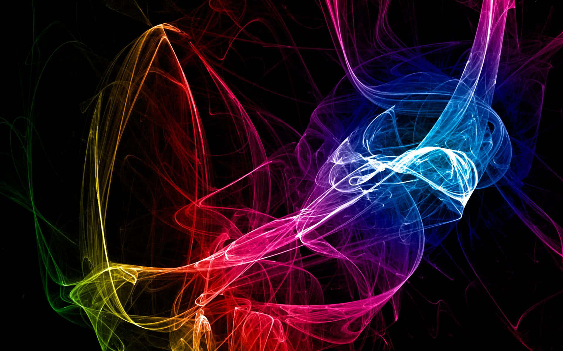 rainbow-colored smoke, stark black background, abstract energetic visual, Full HD Desktop Wallpaper