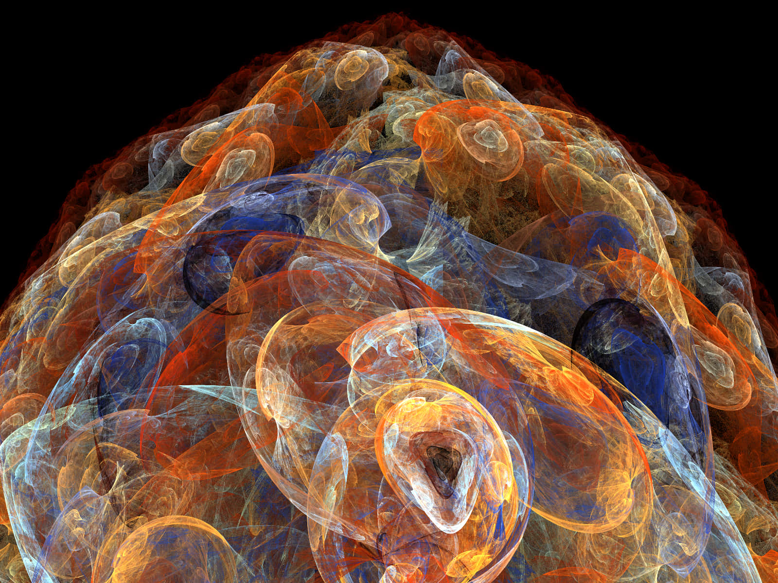 fractal patterns, fiery orange, cool blue, HD Desktop Wallpaper