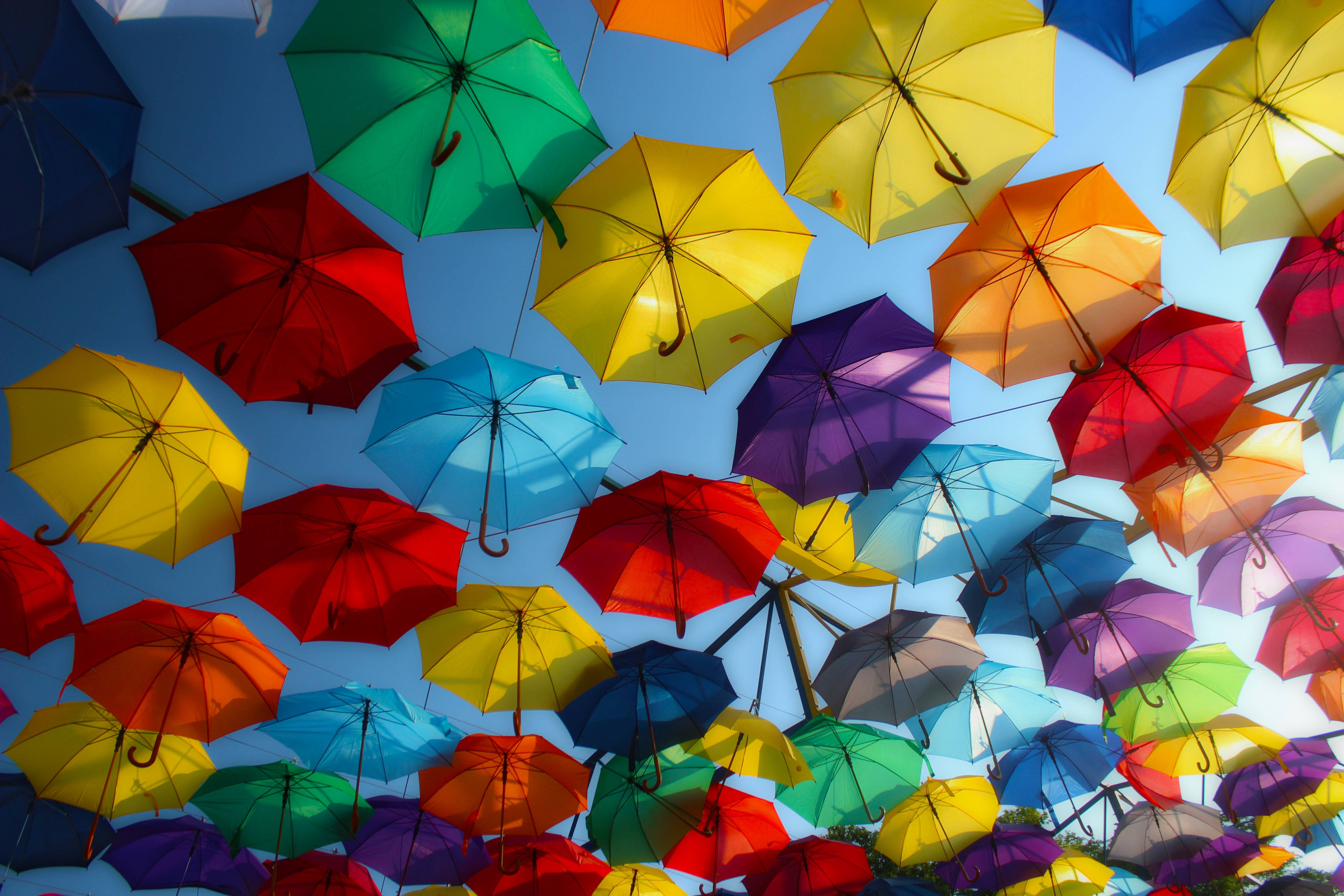 Umbrella, Street Decor, Colorful Background, 4K Desktop Wallpaper