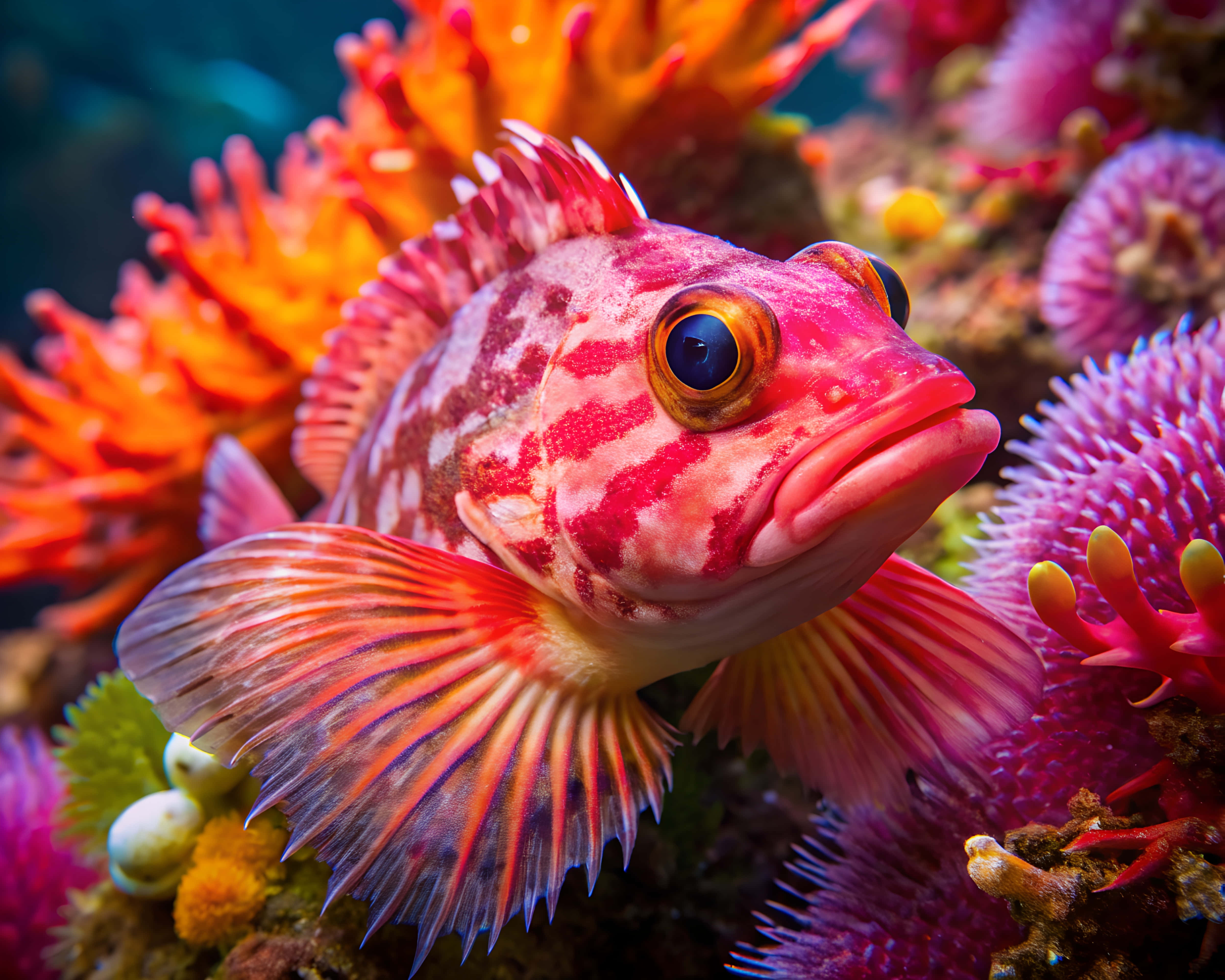 pink fish, red fish, orange fins, 4K Desktop Wallpaper