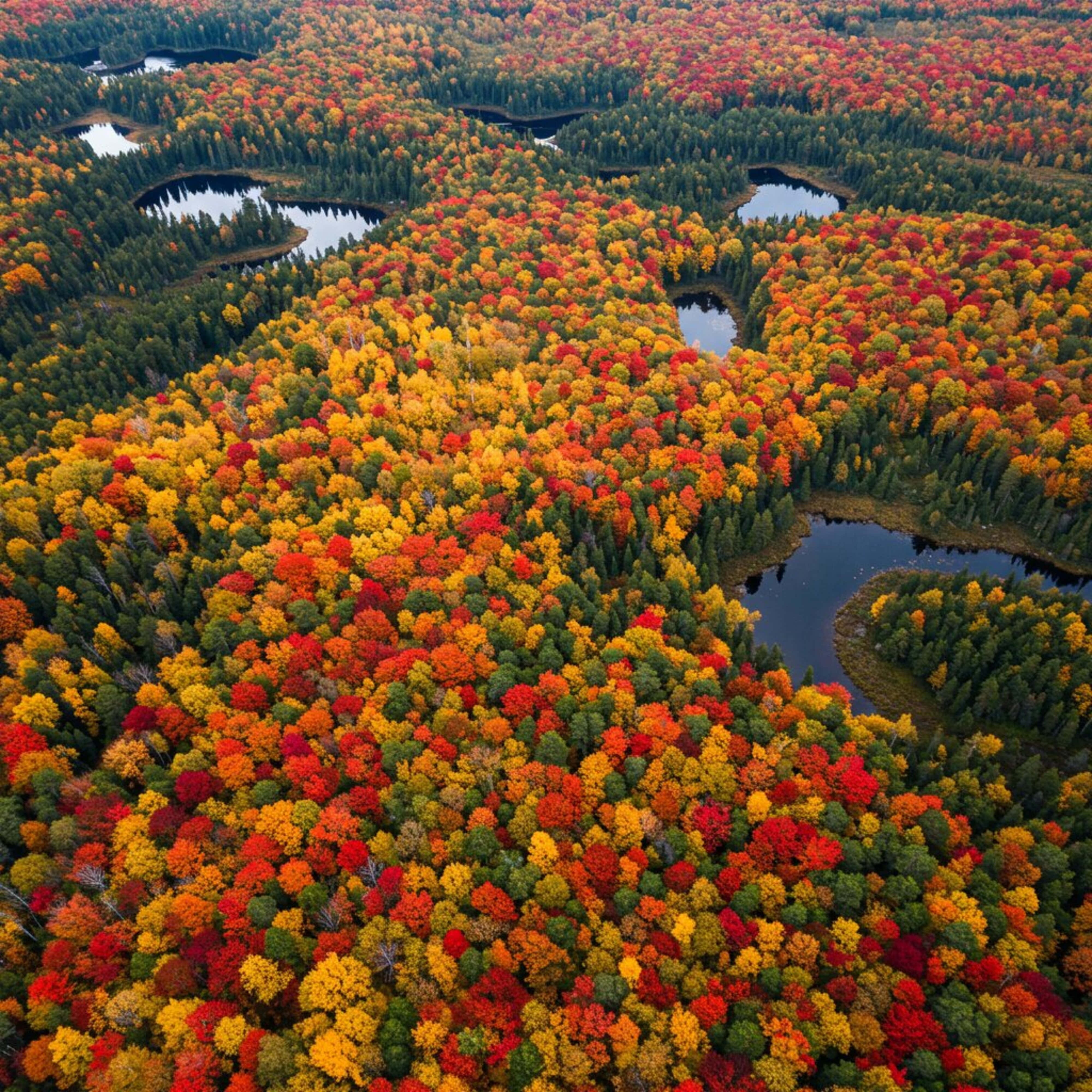autumn colors, red orange yellow and green, aerial view, 4K Desktop Wallpaper