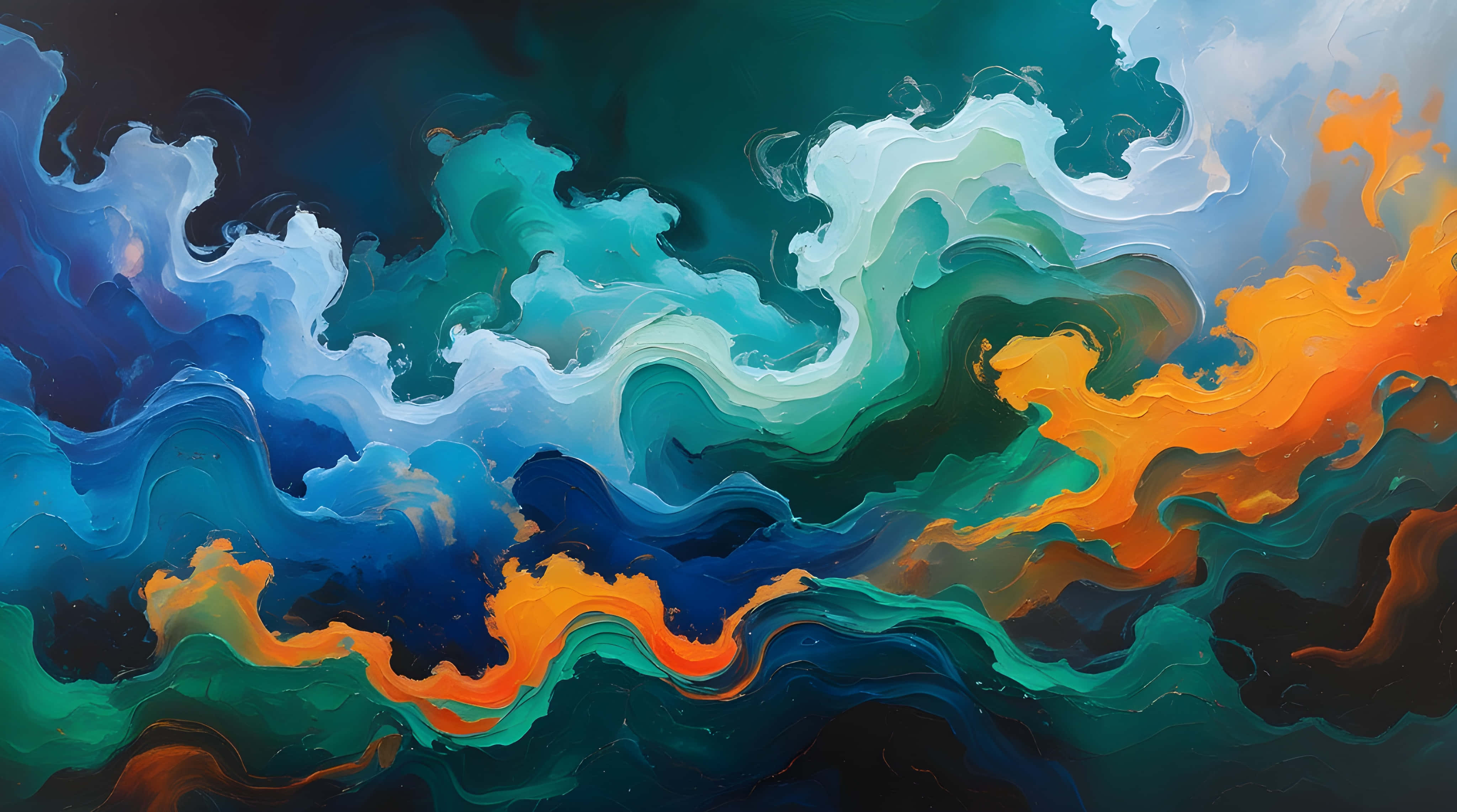 teal, orange, deep blue, 4K Desktop Wallpaper