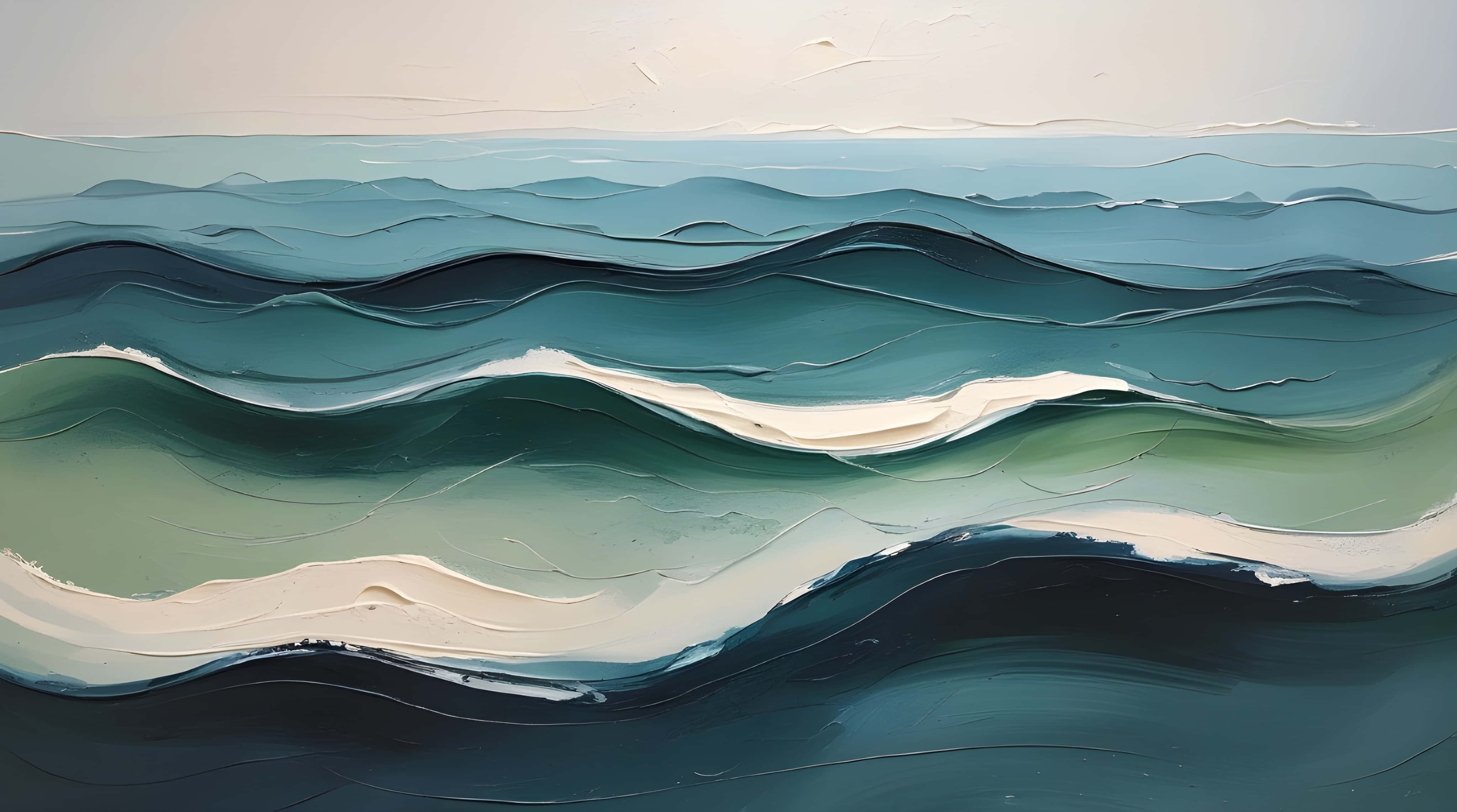 teal green, cream, layered waves, 4K Desktop Wallpaper