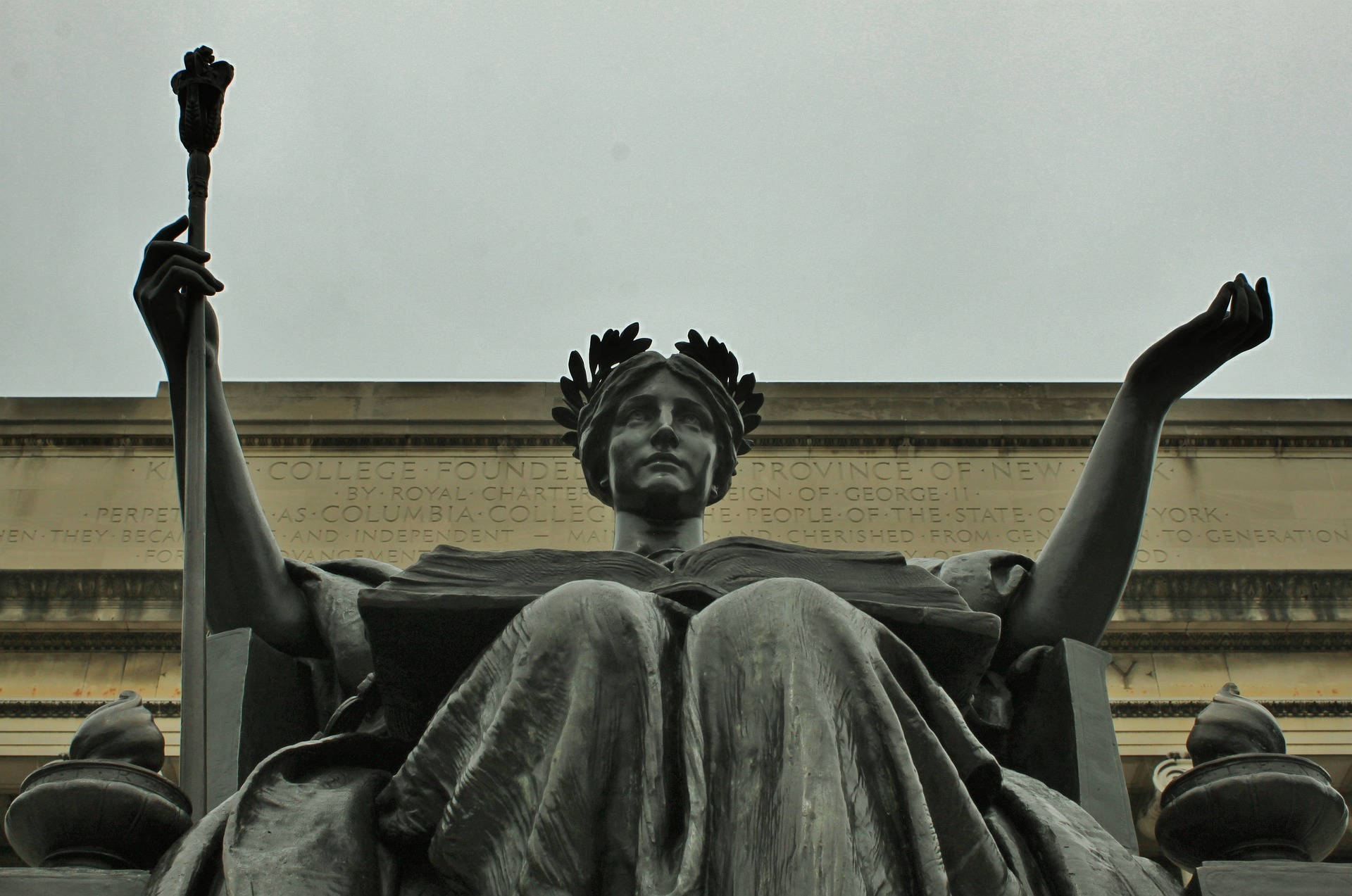 Columbia University, bronze statue, seated figure, Full HD Desktop Wallpaper