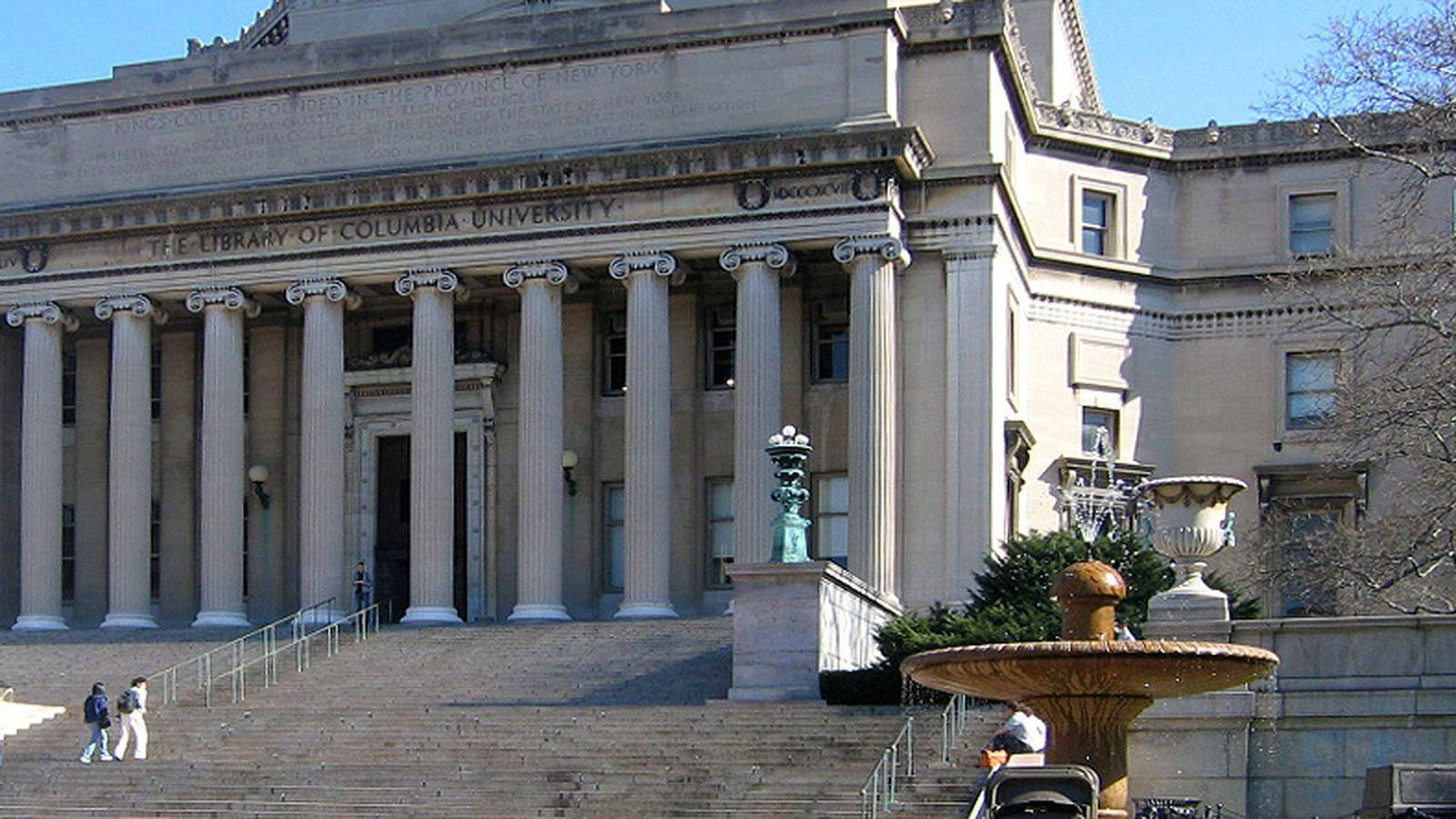 Columbia University, library fountain, neoclassical library building, HD Desktop Wallpaper