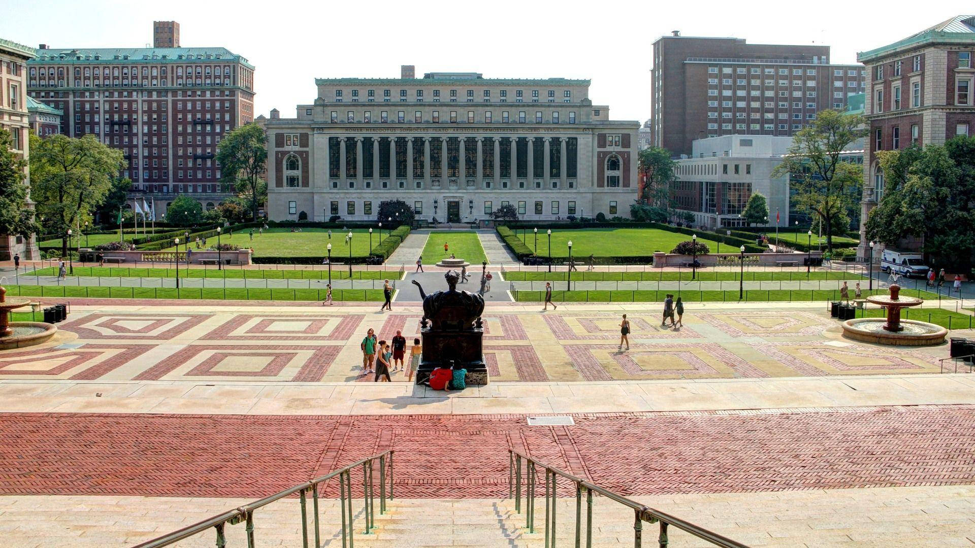 Columbia University, library steps, statue, Full HD Desktop Wallpaper