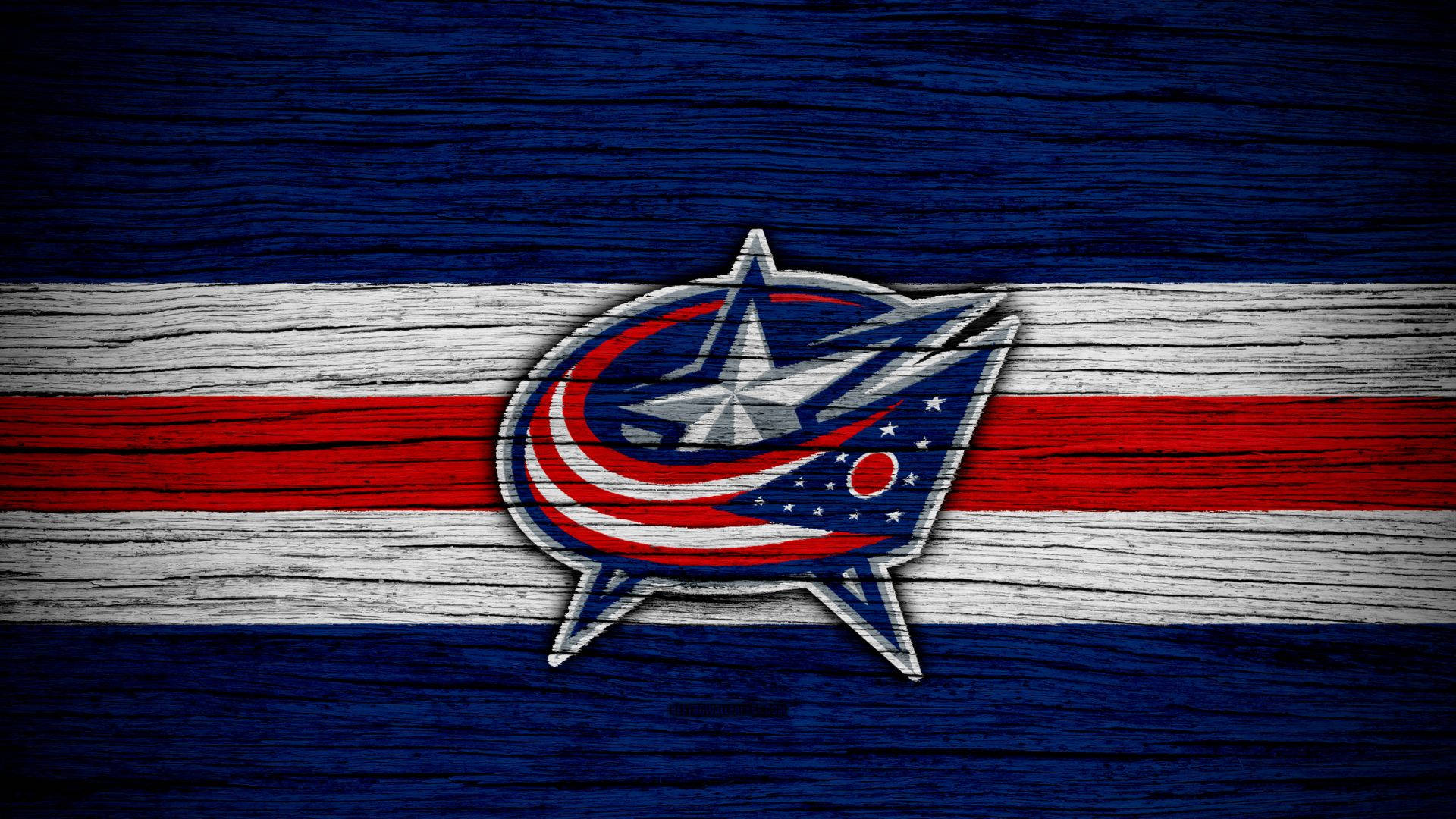 Columbus Blue Jackets, wooden background, red white and blue stripes, Full HD Desktop Wallpaper