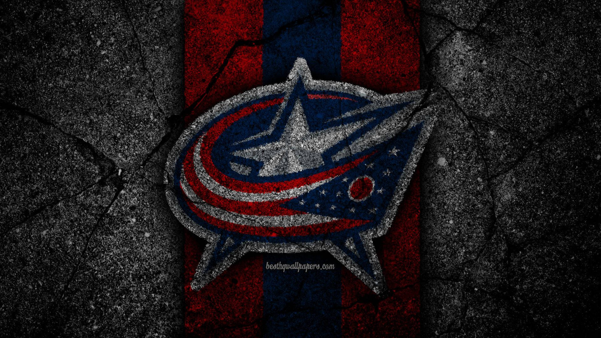 Columbus Blue Jackets, cracked concrete, red blue and gray stripes, Full HD Desktop Wallpaper