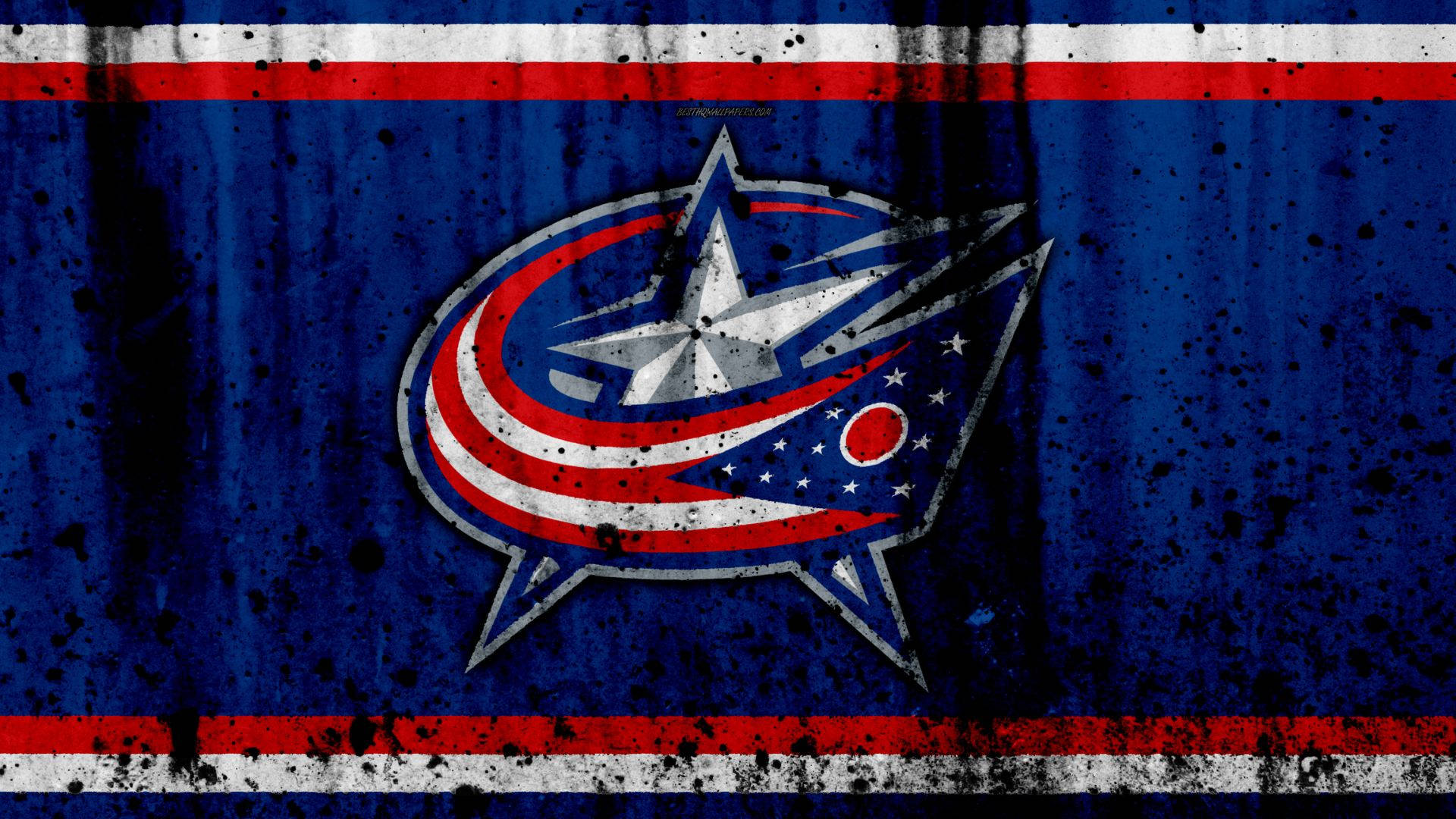 Columbus Blue Jackets, black paint, blue background, Full HD Desktop Wallpaper