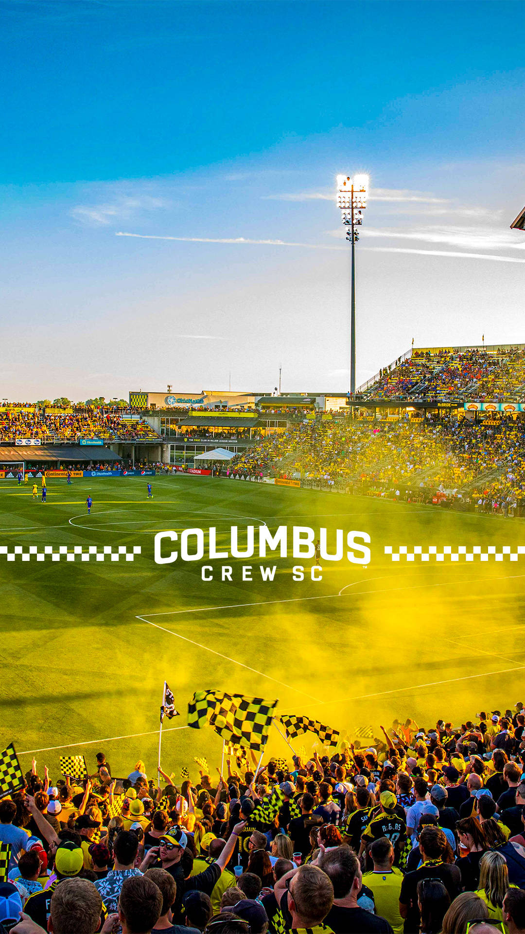 Columbus Crew, Crew Stadium, yellow and black checkered flags, Full HD Phone Wallpaper
