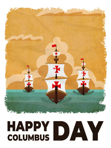 Columbus Day, red cross flags, vintage sailing ships, SD Phone Wallpaper