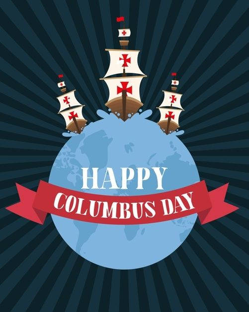 Columbus Day, red-crossed ships, blue globe, SD Phone Wallpaper