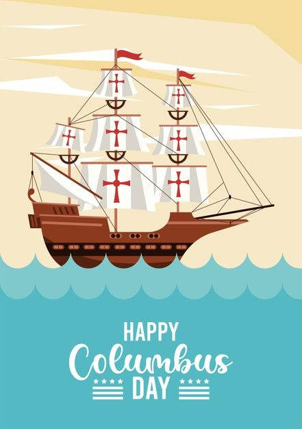 Columbus Day, red cross ship, turquoise waves, SD Phone Wallpaper