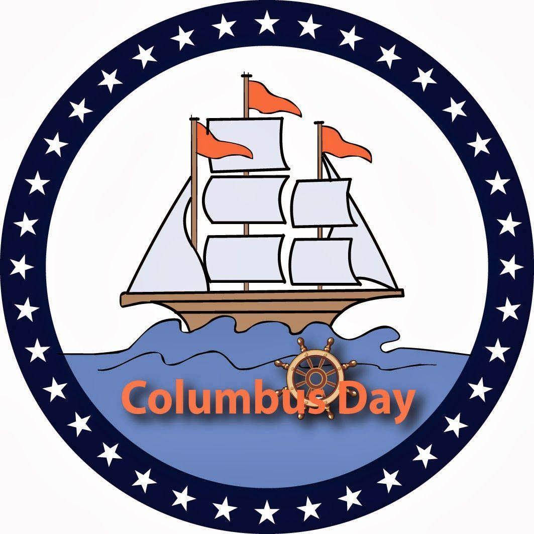 Columbus Day, circular emblem, orange flags, SD Desktop Wallpaper