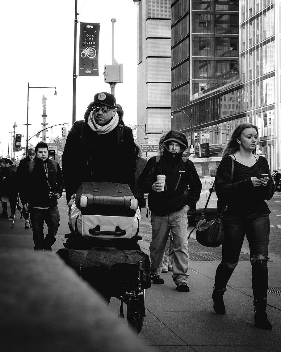 Columbus, street, black and white, SD Phone Wallpaper