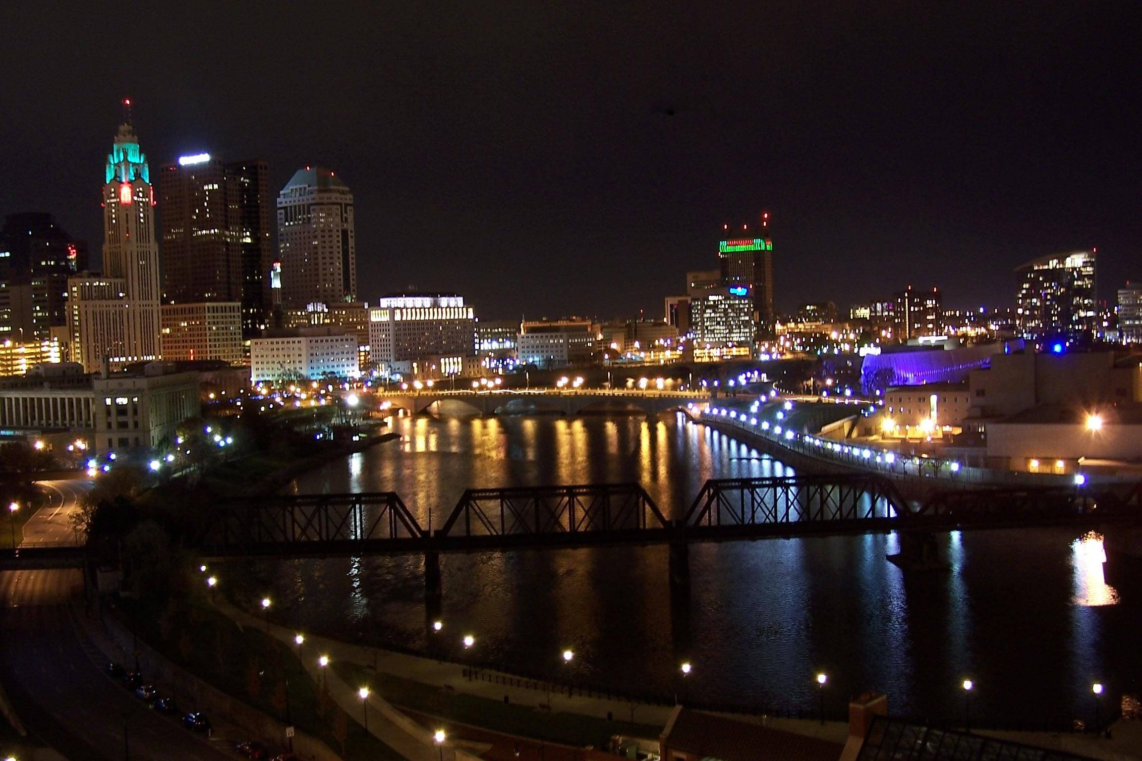 Columbus, Cityscape, Night, Full HD Desktop Wallpaper