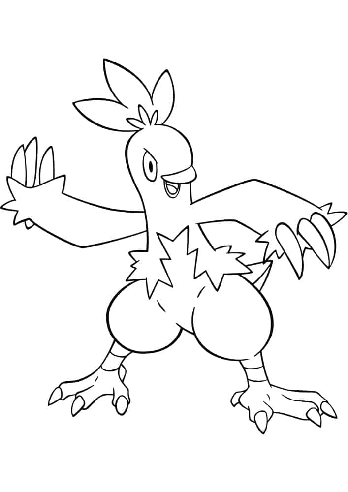 Combusken, black and white line art, cartoon bird-like creature, SD Phone Wallpaper