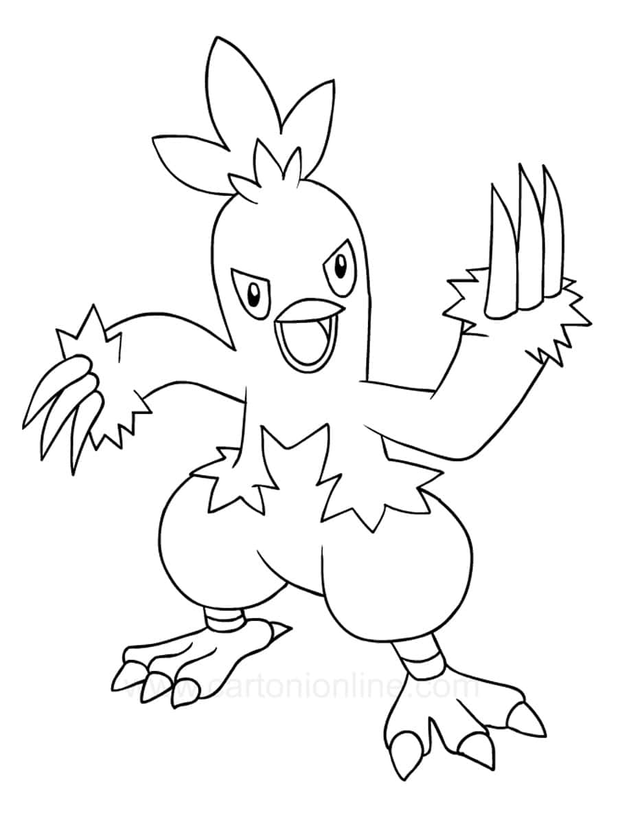 Combusken, outline fighting pose, black and white line art, SD Phone Wallpaper