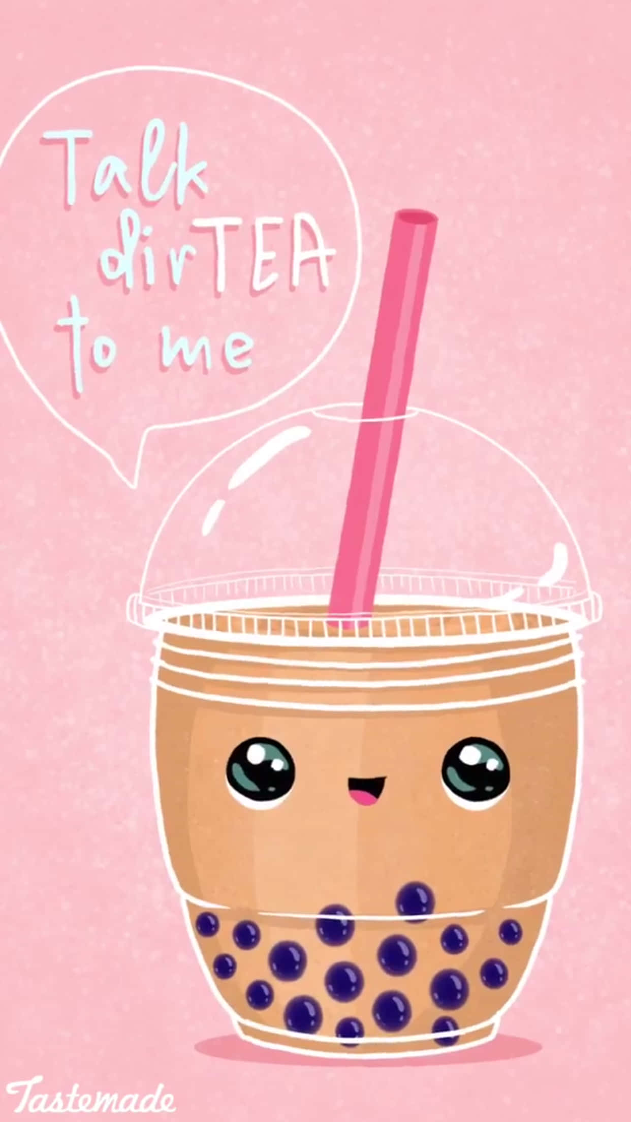 cute cartoon bubble tea cup, big eyes, pink straw, Full HD Phone Wallpaper