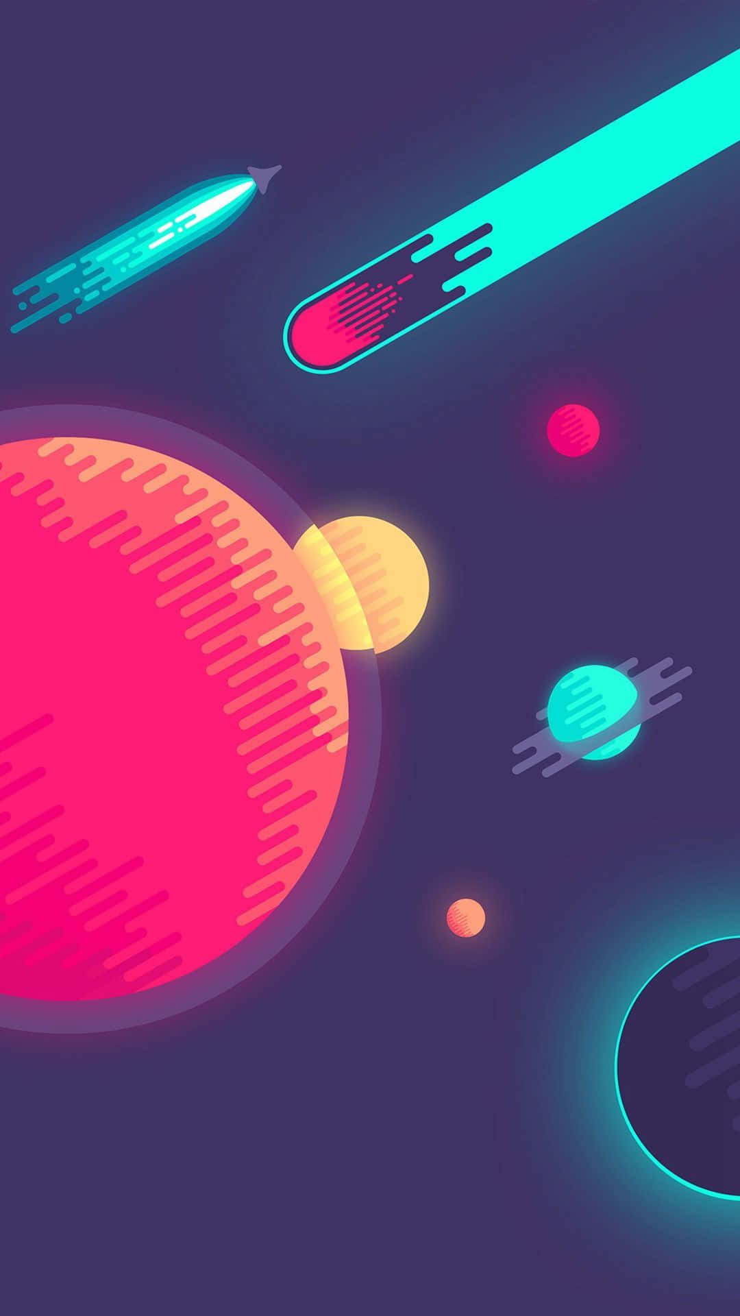 iPhone X, neon planets, streaking comets, Full HD Phone Wallpaper