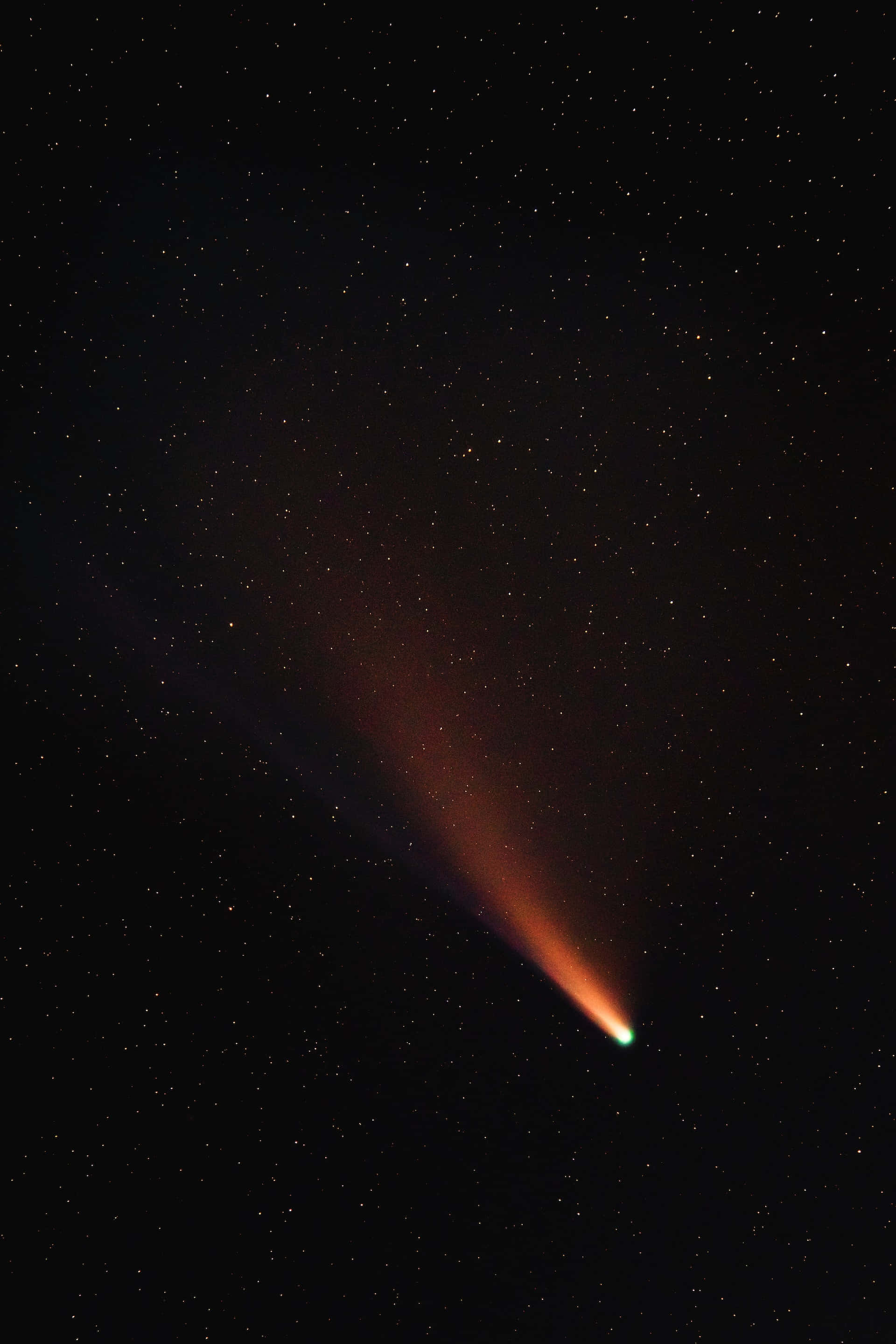 Comet, starry night sky, glowing orange tail, 2K Phone Wallpaper