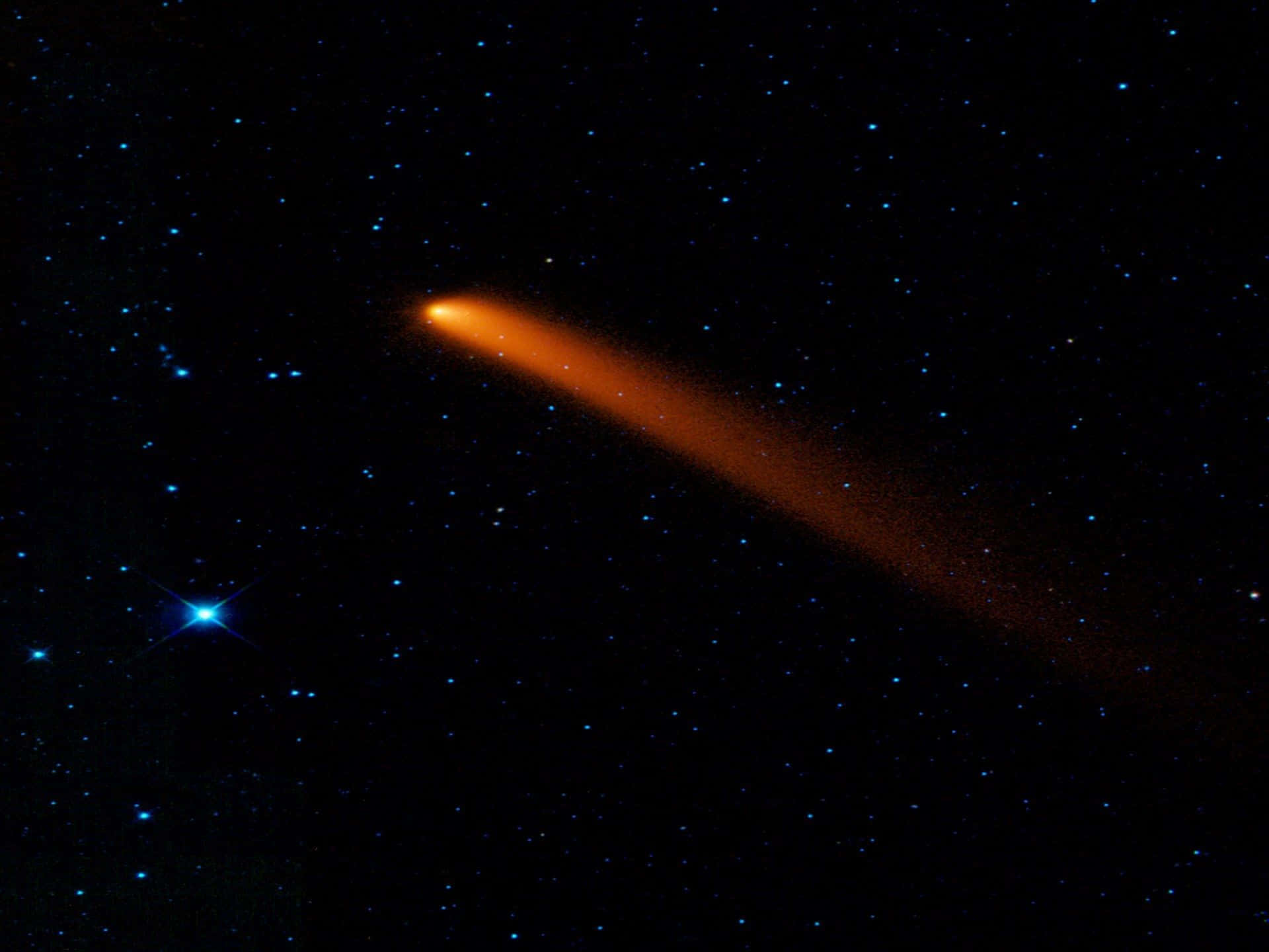 Comet, orange comet, bright blue star, Full HD Desktop Wallpaper