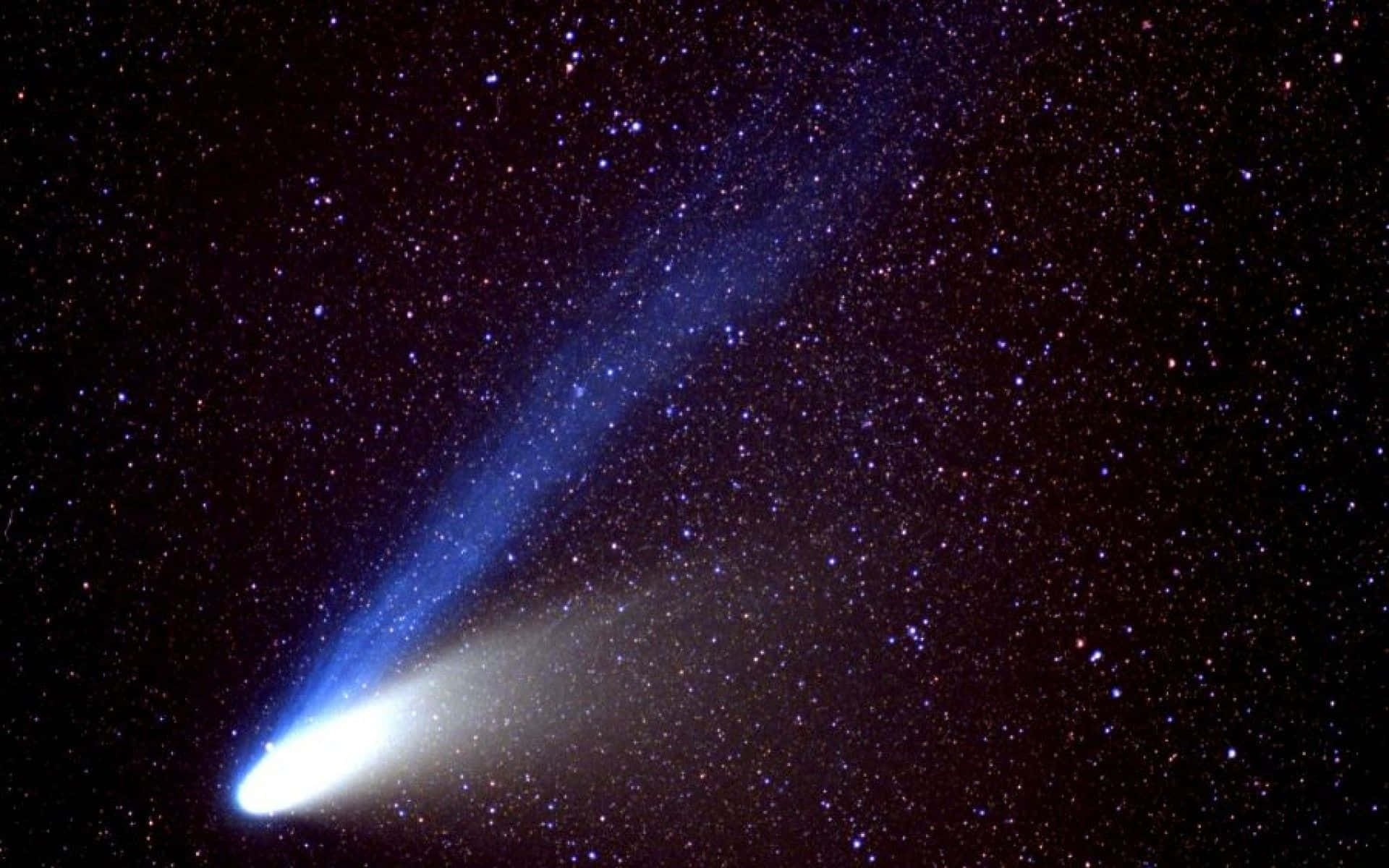 Comet, starry night sky, glowing blue tail, Full HD Desktop Wallpaper