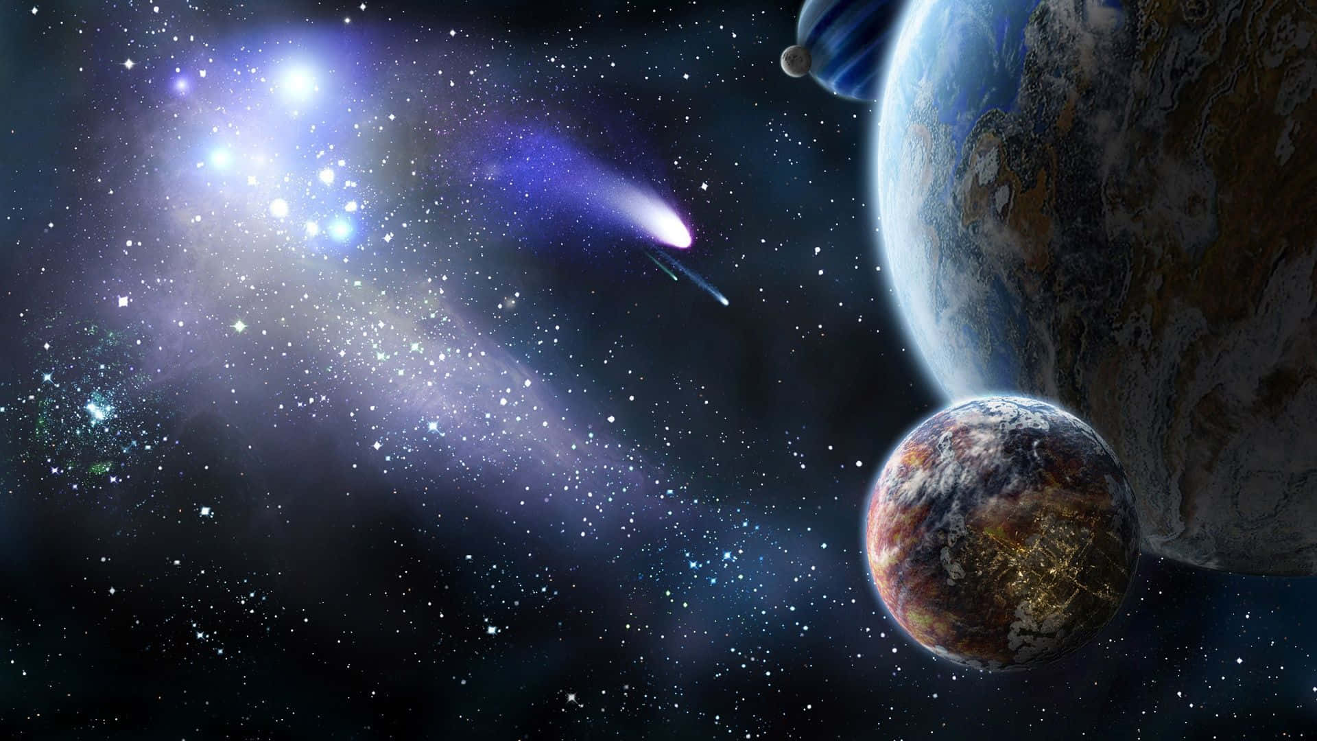Comet, nebulae, streaking comet, Full HD Desktop Wallpaper