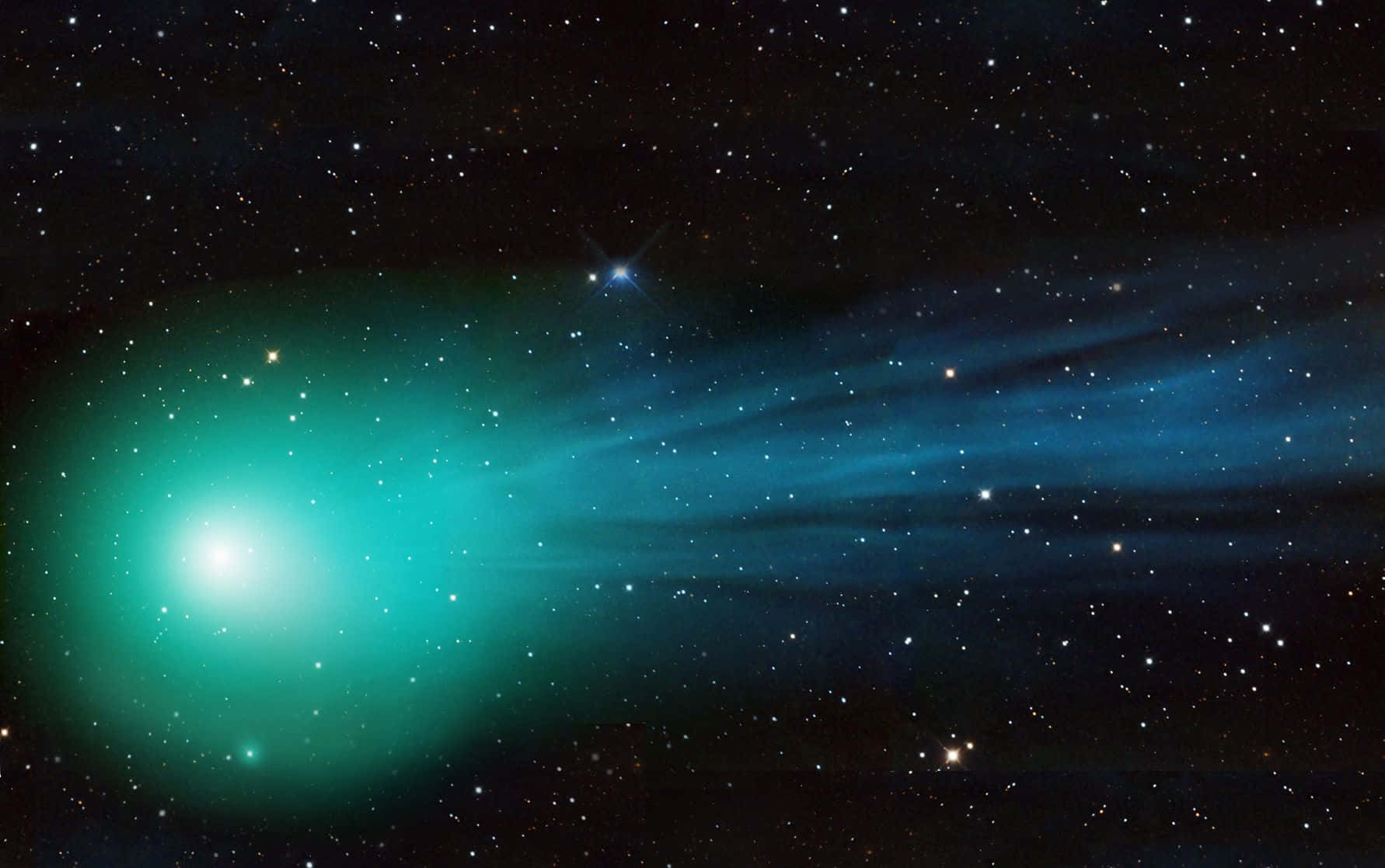 Comet, luminous green, starry night sky, HD Desktop Wallpaper