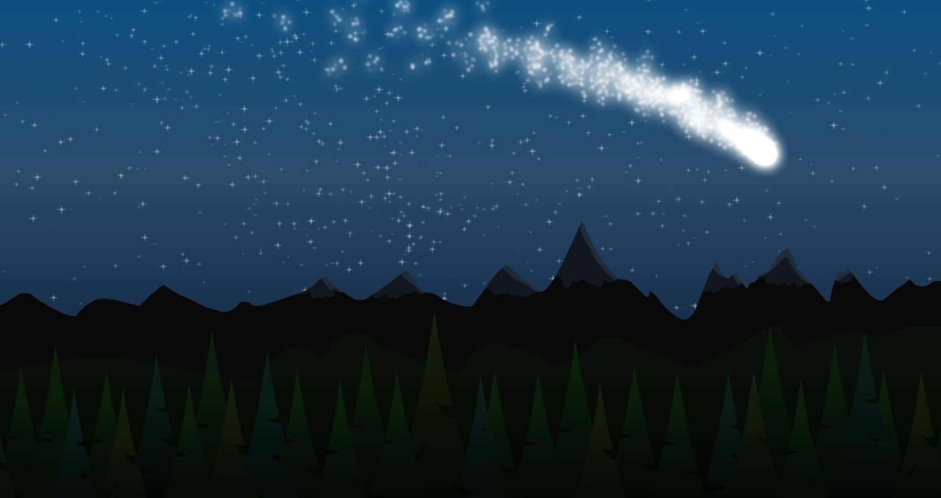 Comet, starry night sky, dark mountain silhouettes, Full HD Desktop Wallpaper