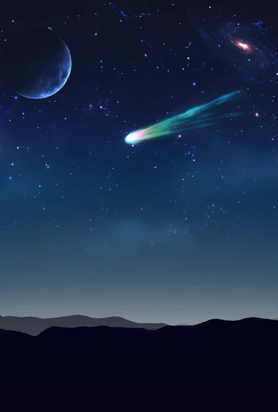Comet, starry night sky, silhouetted mountains, HD Phone Wallpaper