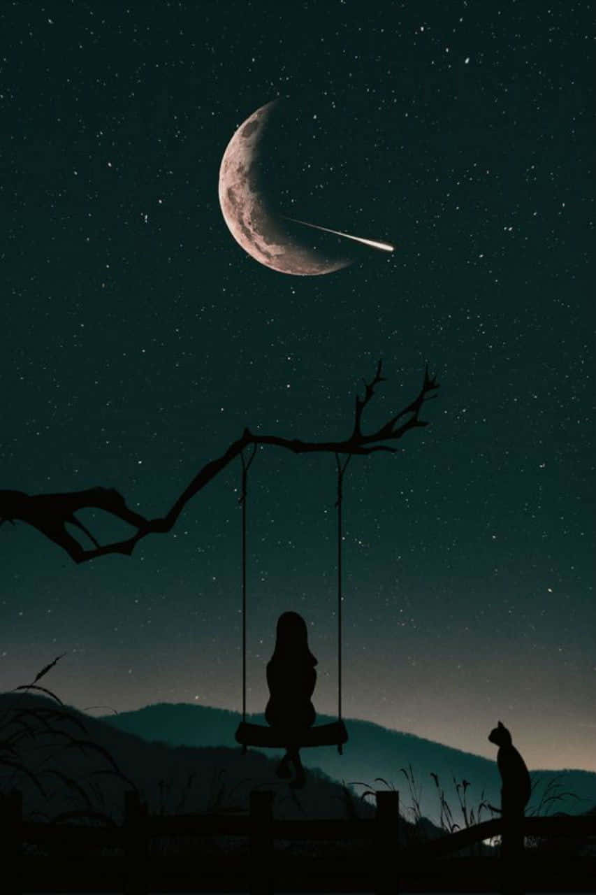 Comet, shooting star, crescent moon, HD Phone Wallpaper