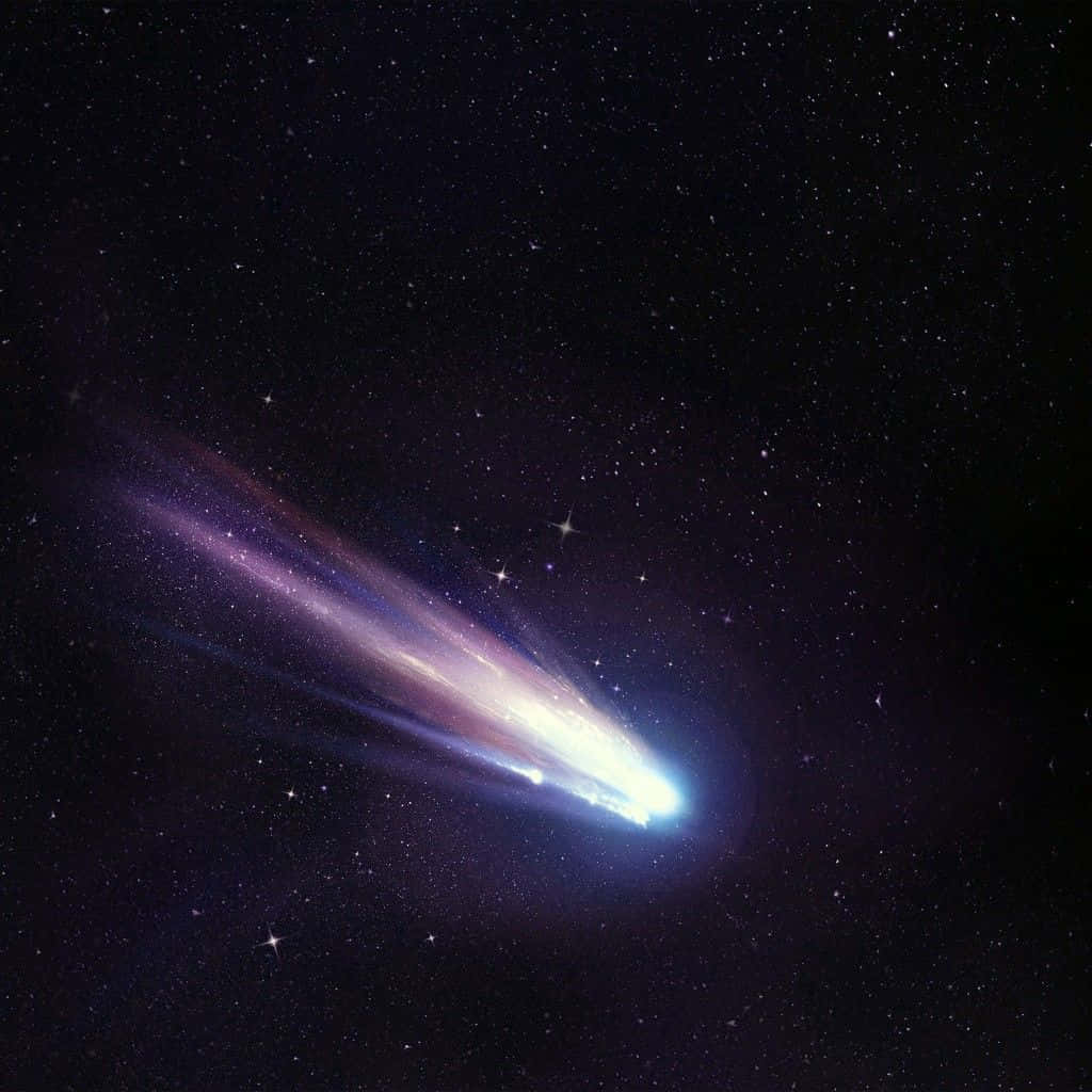 Comet, glowing blue nucleus, purple ion tail, SD Desktop Wallpaper
