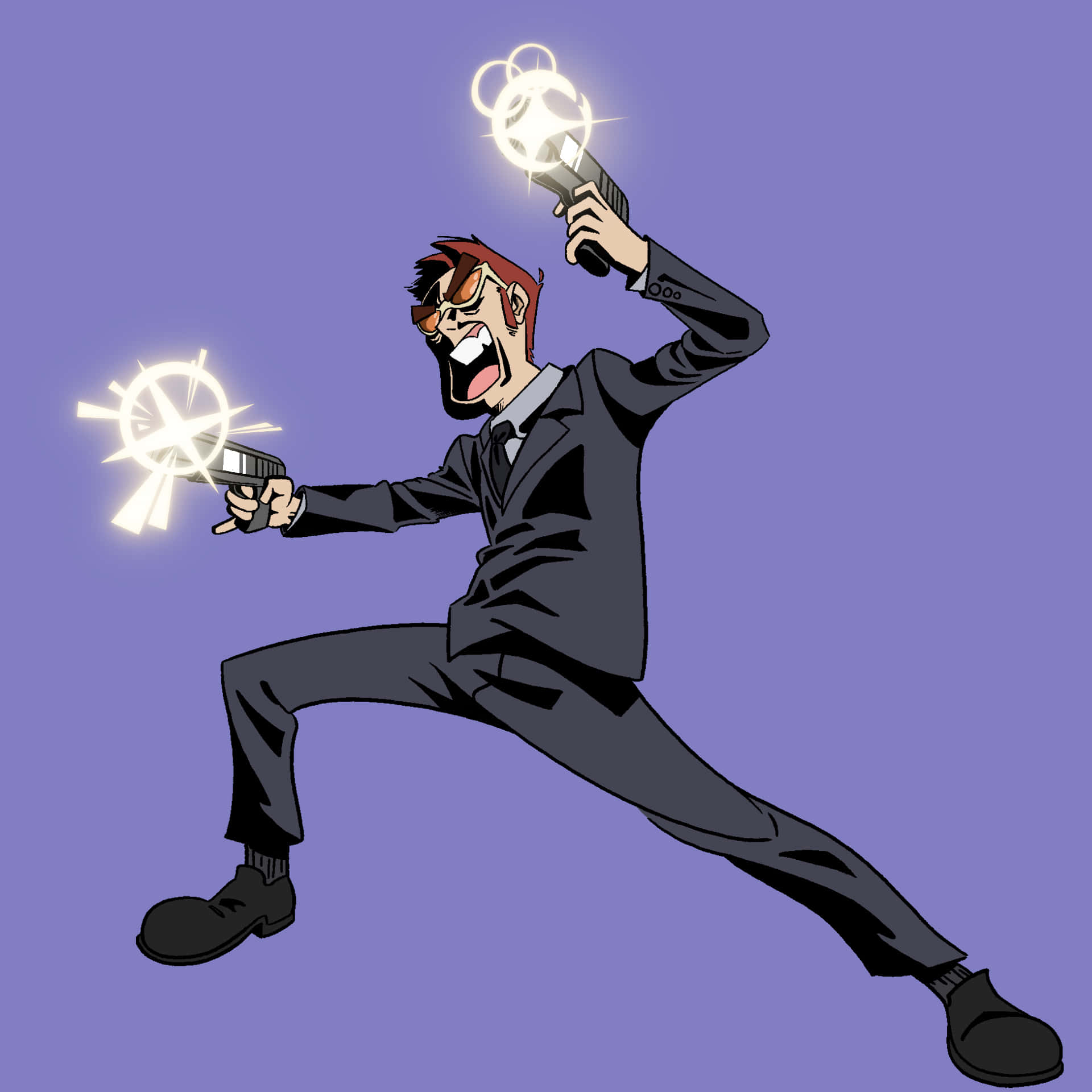 Commander Amarao, glowing energy guns, solid purple background, Full HD Desktop Wallpaper